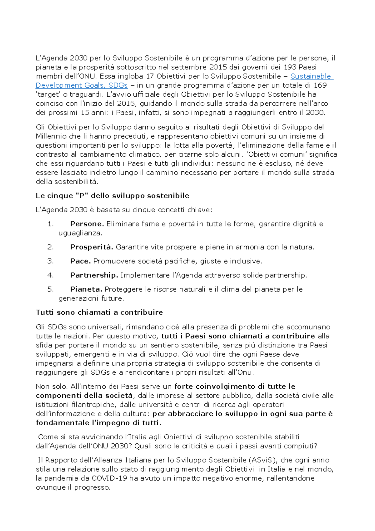 Agenda 2030 - riassunto sull'agrnda 2030 - L’Agenda 2030 per lo ...