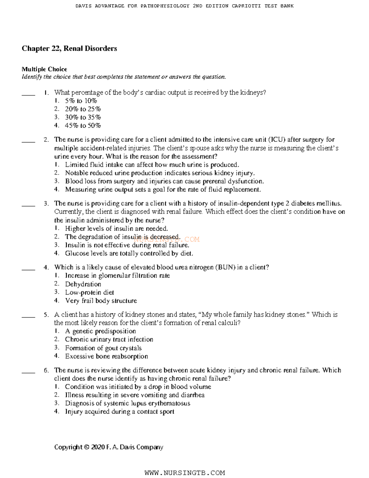 Ch22 - Practice Questions - NURSINGTB. COM Copyright © 2020 F. A. Davis ...