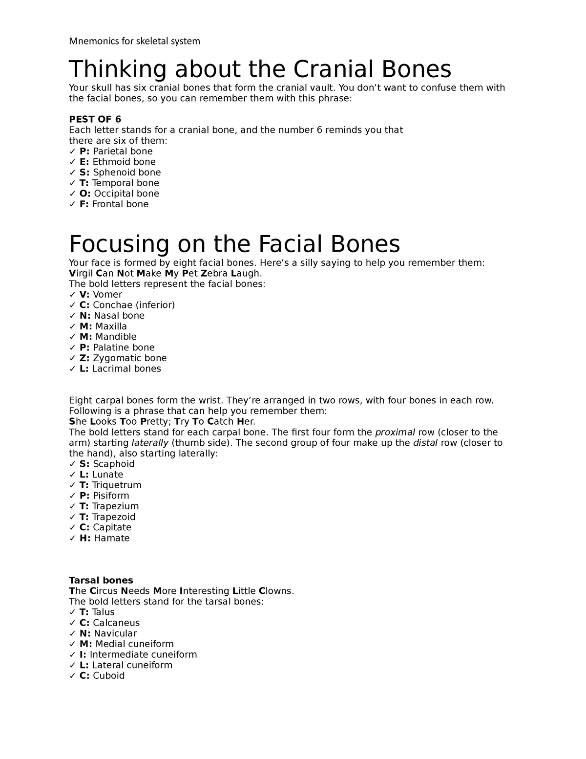 Skull Bones Mnemonic (Cranial and Facial Bones)