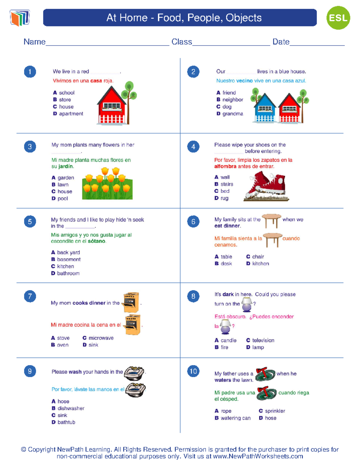 Food, People, objects - At Home - Food, People, Objects Name