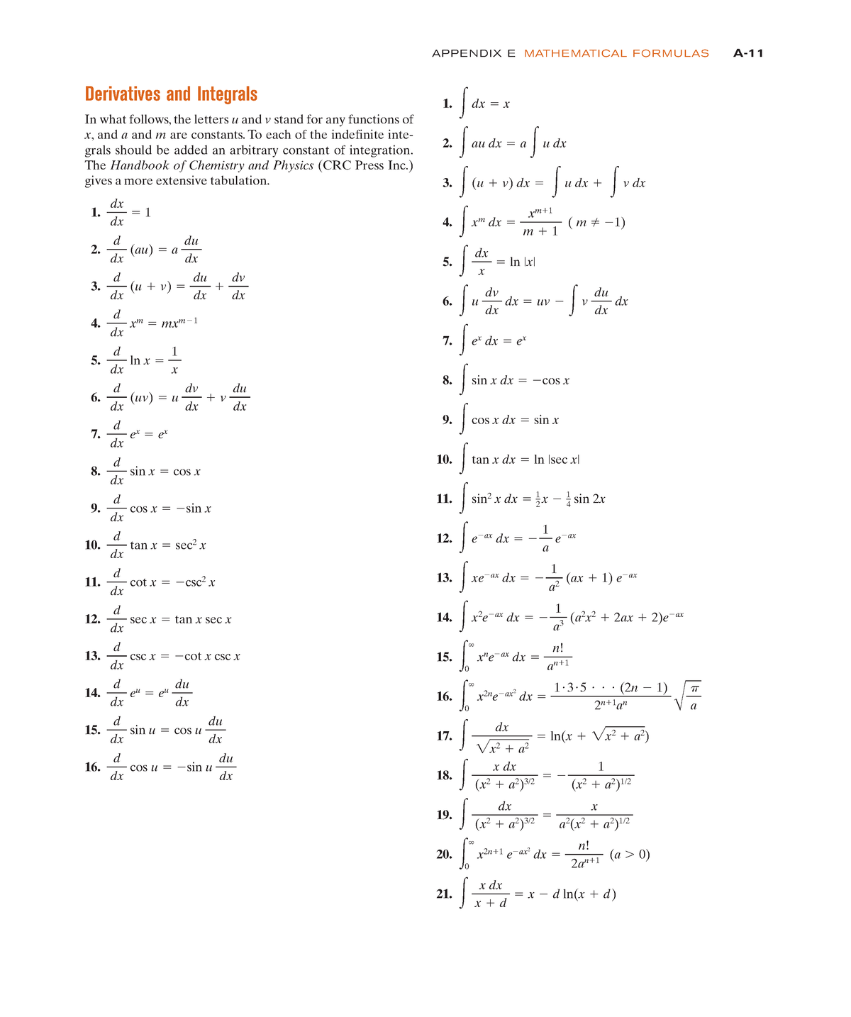 Physics-157 - Physics-157 - Derivatives and Integrals In what follows ...