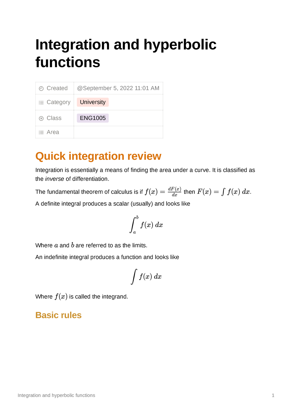 Integration And Hyperbolic Functions - Integration And Hyperbolic ...