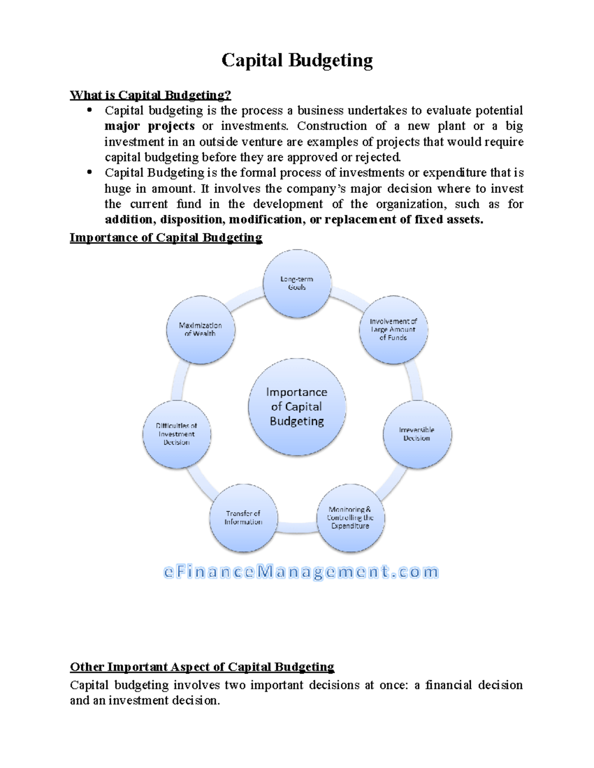 Capital Budgeting - Lecture notes 5 - Capital Budgeting ####### What is ...