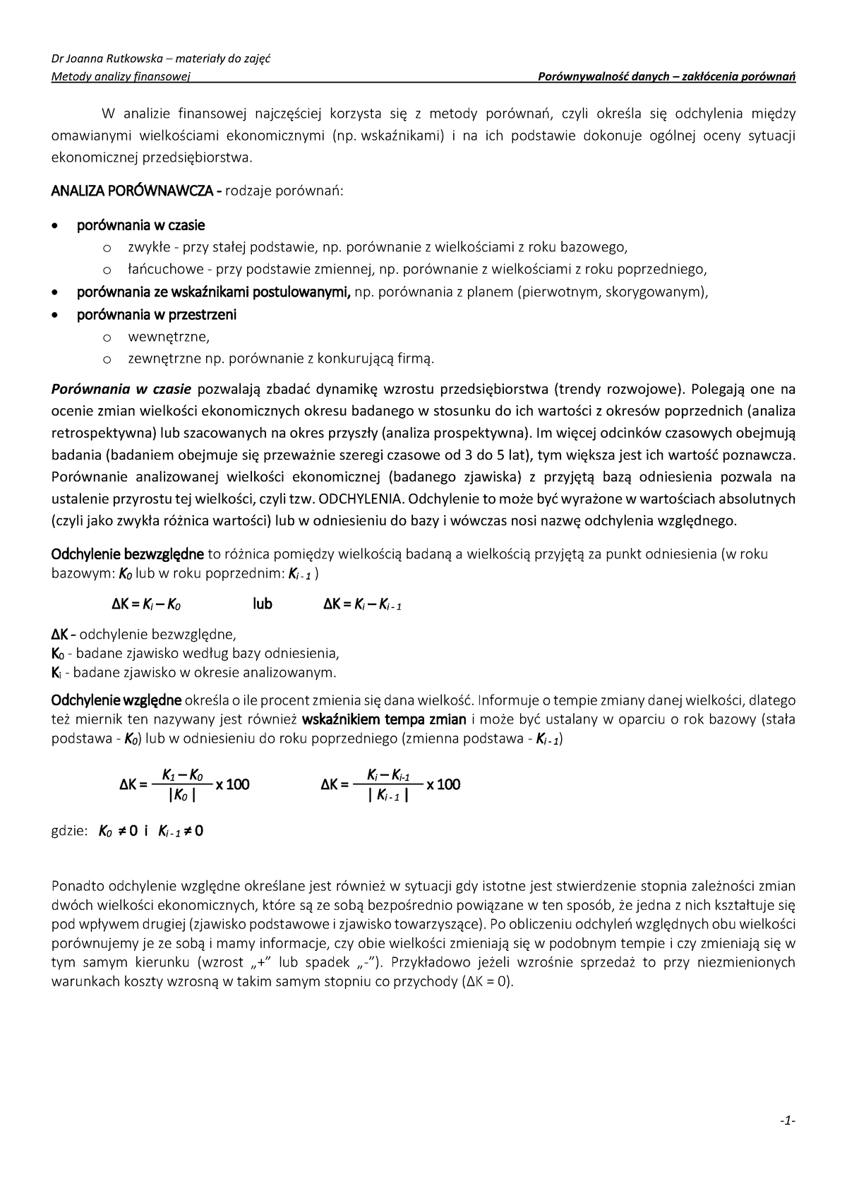 Analiza Porównawcza Praktyczne Notatki Z Wykładu Metody Analizy Finansowej Metody Analizy 7130