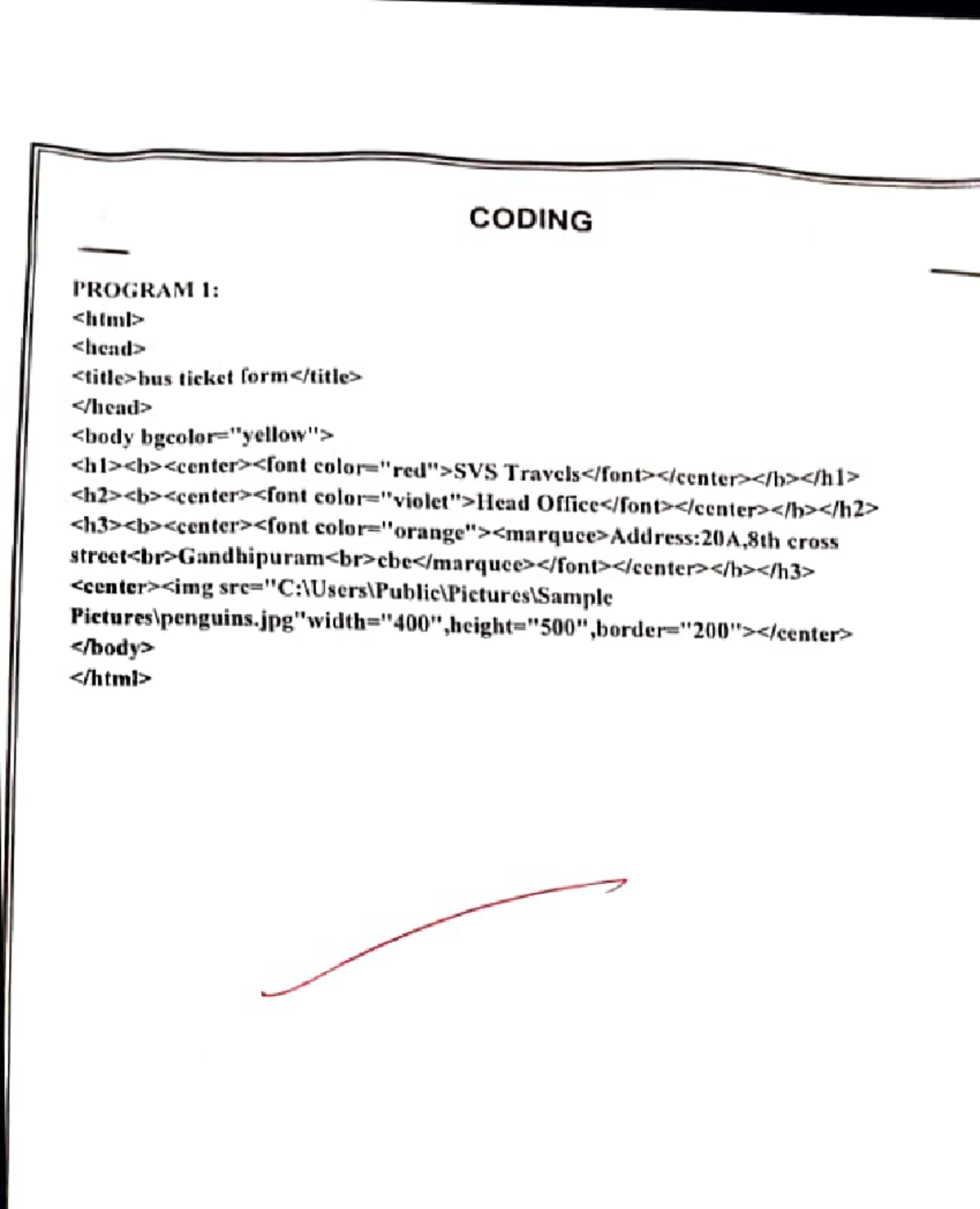 HTML Program-1 - Make a project contact - CODING PROGRAM 1: head> bus ...