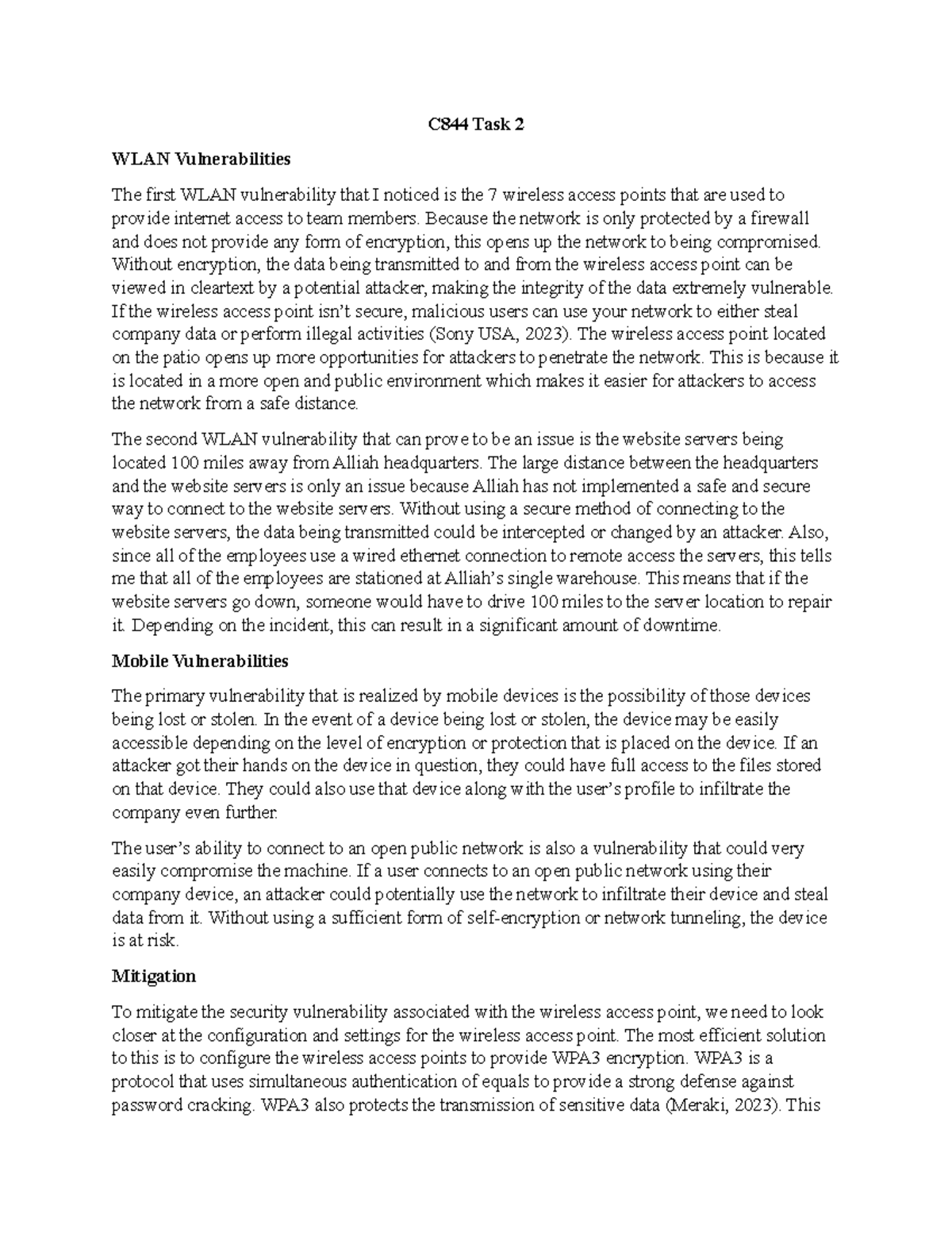 C844 Task 2 Final Task 2 C844 Task 2 WLAN Vulnerabilities The first