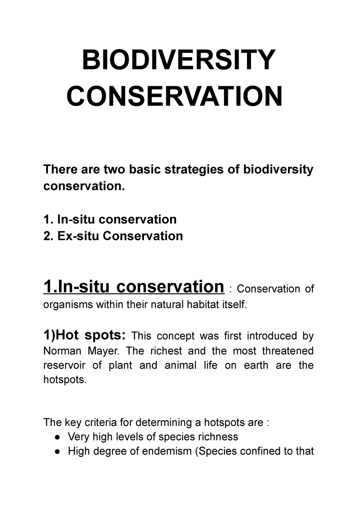 Biodiversity Conservation - BIODIVERSITY CONSERVATION There Are Two ...