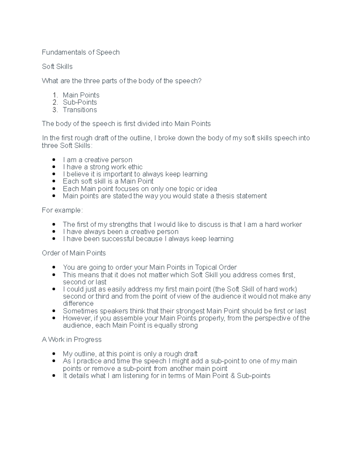 Fund speech notes ss p3 - Fundamentals of Speech Soft Skills What are ...