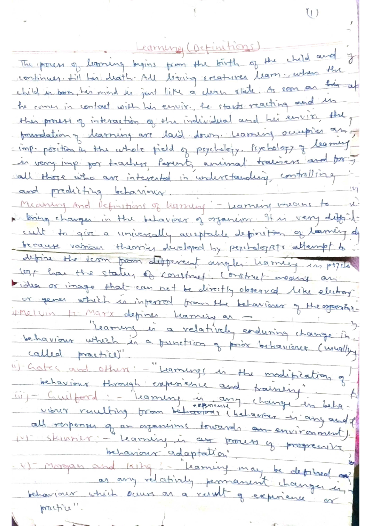Learning- definition, factors - Educational psychology -I - Studocu