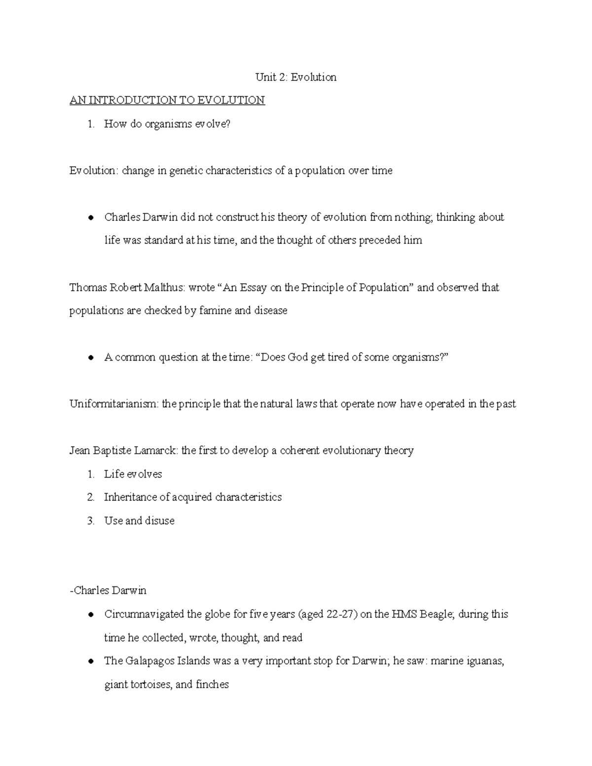 Bio Unit 2Evolution - Unit 2 on Bio summary of evolution - Unit 2 ...