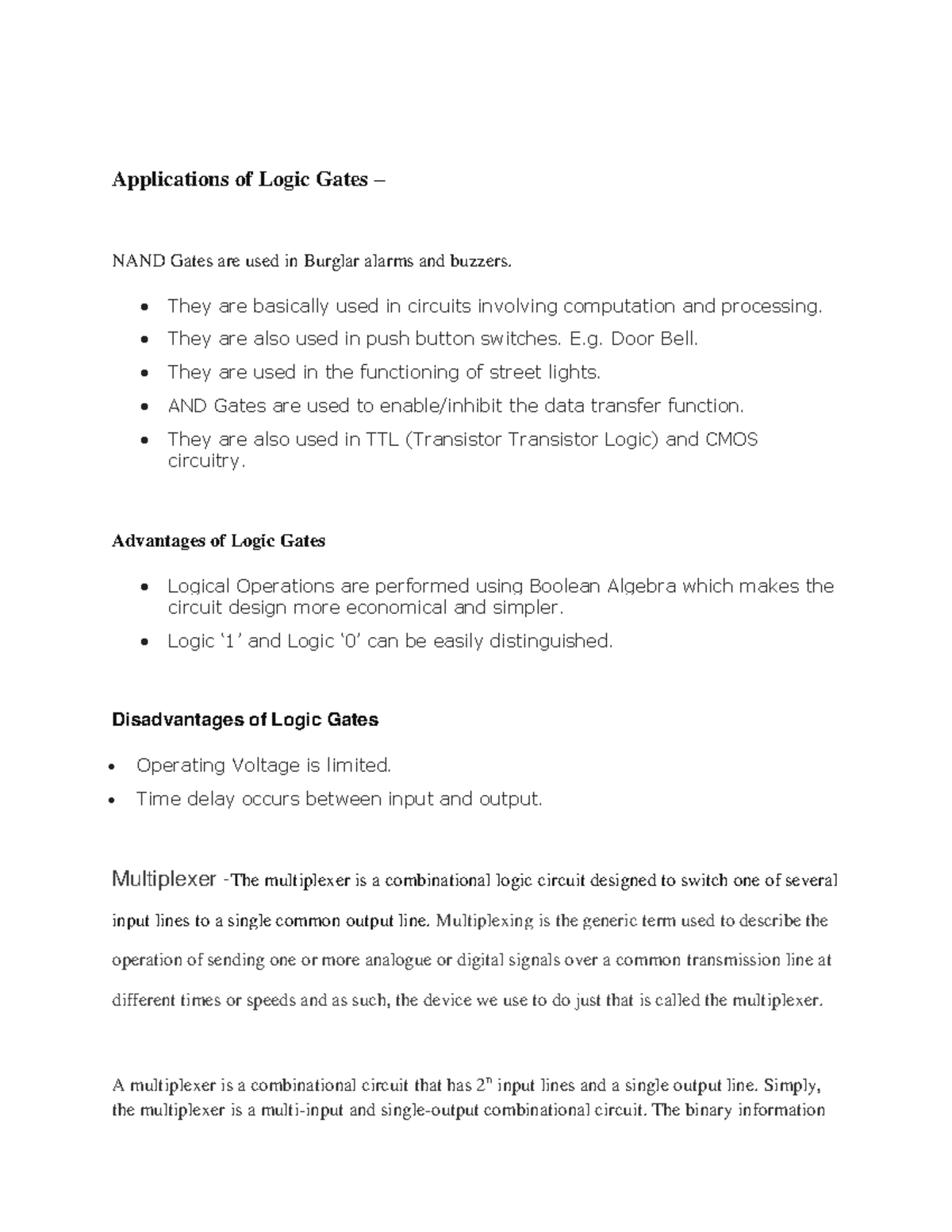 CO Unit 1 mj hj Applications of Logic Gates NAND Gates