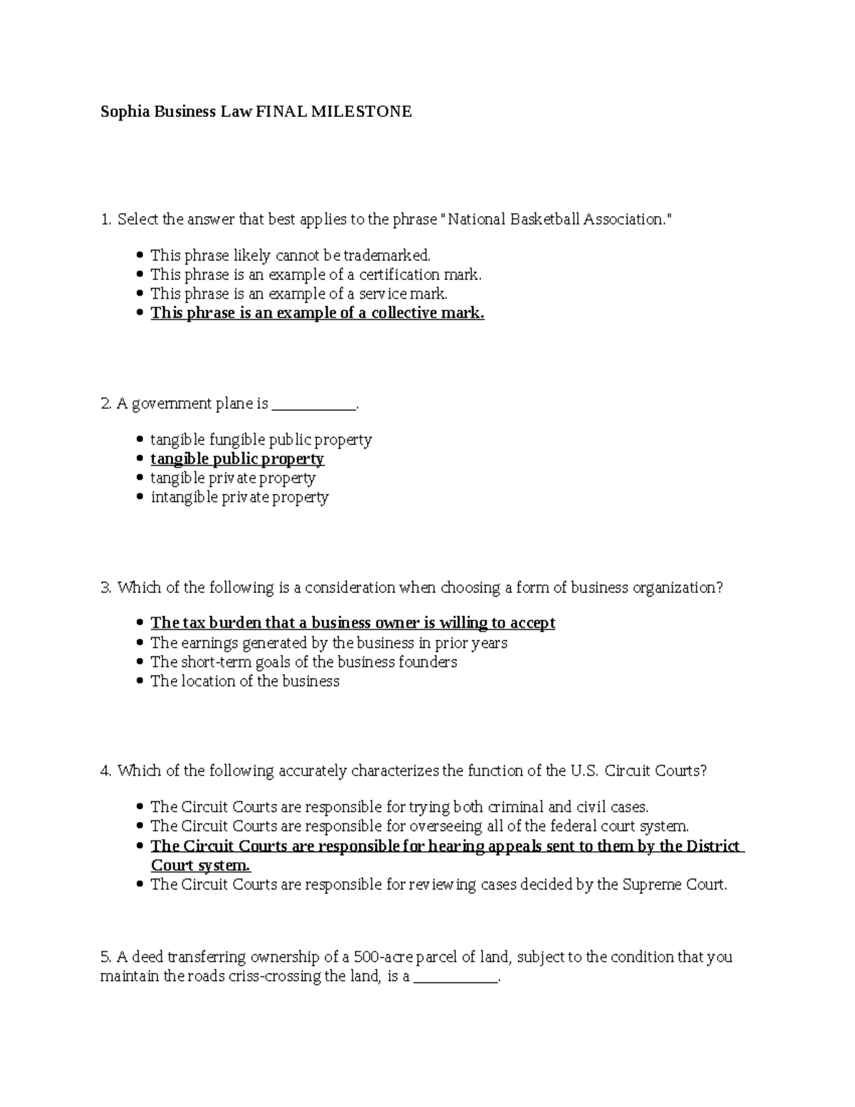 Final Milestone - Sophia Business Law FINAL MILESTONE Select The Answer ...