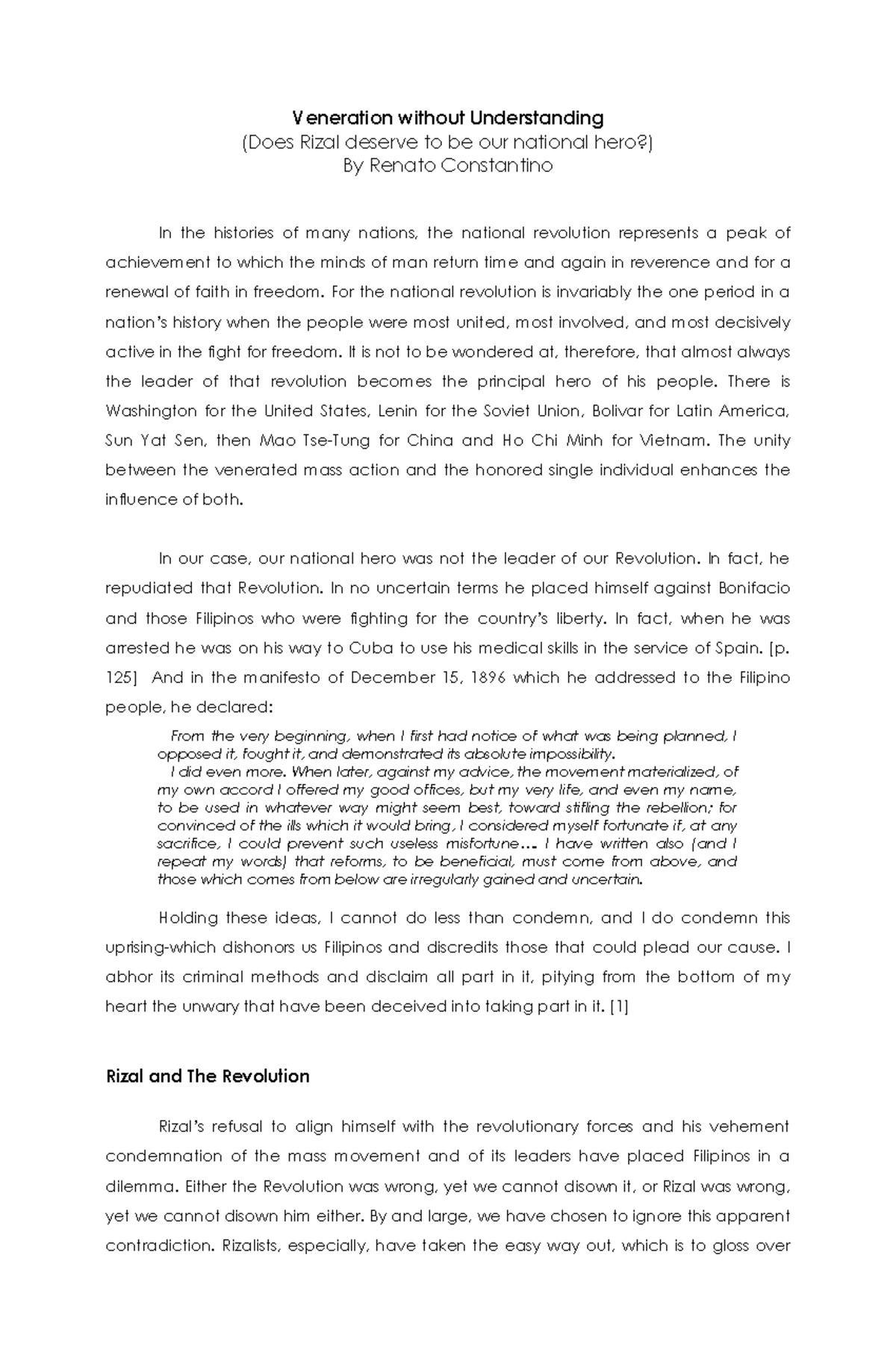Veneration without Understanding - For the national revolution is ...
