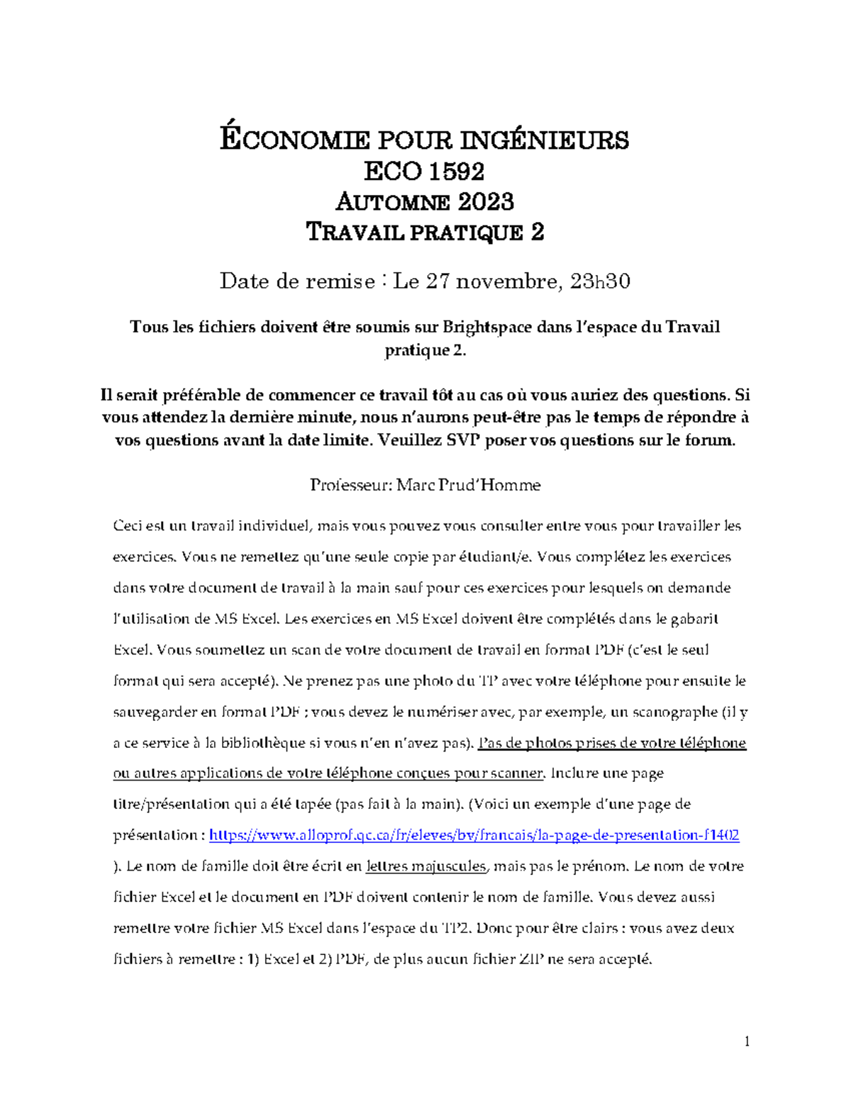 TP 2 ECO 1592 Aut 2023V4 - Desc - É CONOMIE POUR INGÉNIEURS ECO 1592 A ...