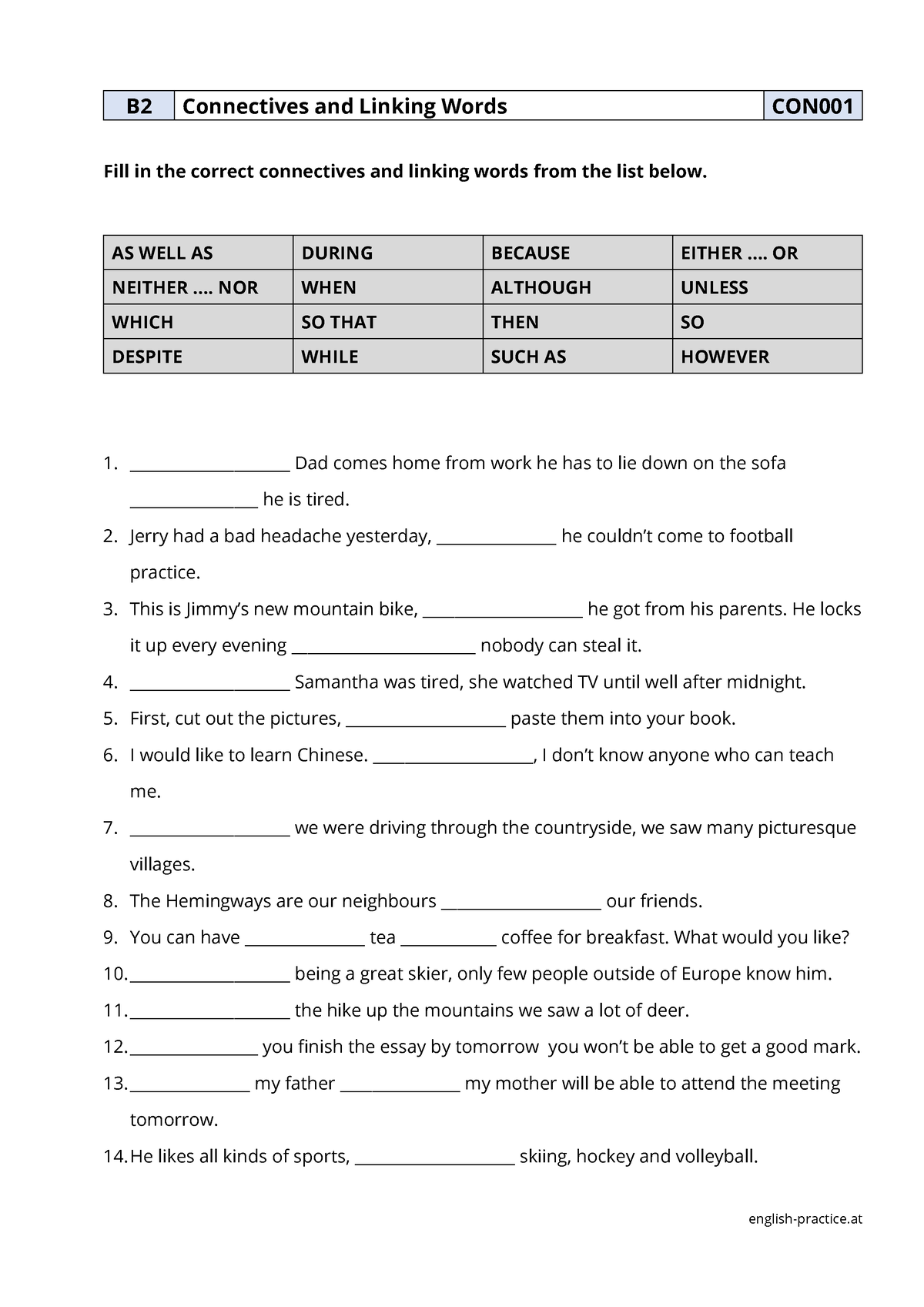 Connectors 1 - English-practice B 2 Connectives And Linking Words CON ...