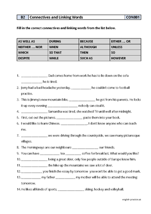 Connectors 2 - english-practice B 2 Connectives and Linking Words CON00 ...