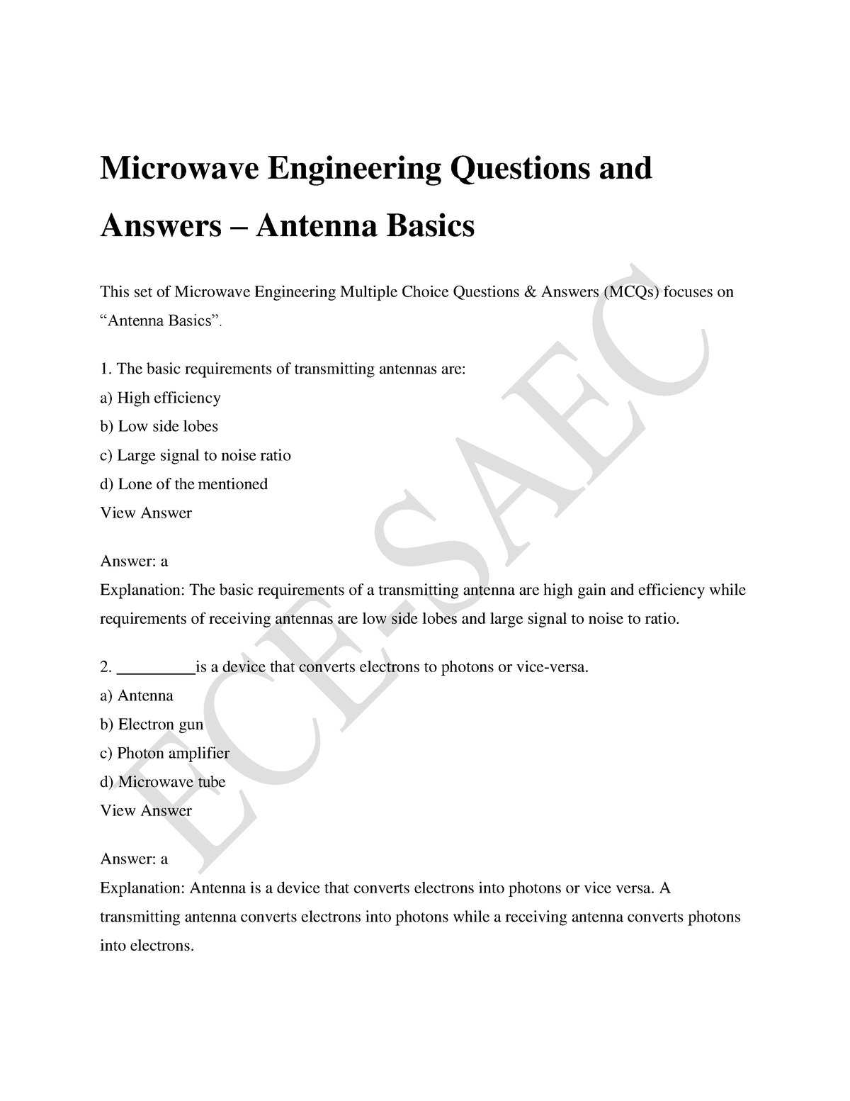 Microwave Engineering Questions And Answers - The Basic Requirements Of ...