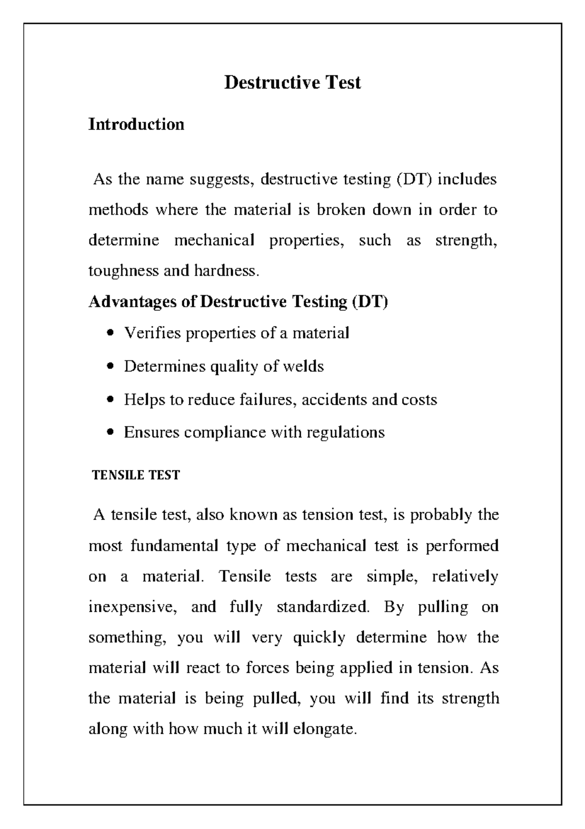 Destructive Test - guide - Destructive Test Introduction As the name ...