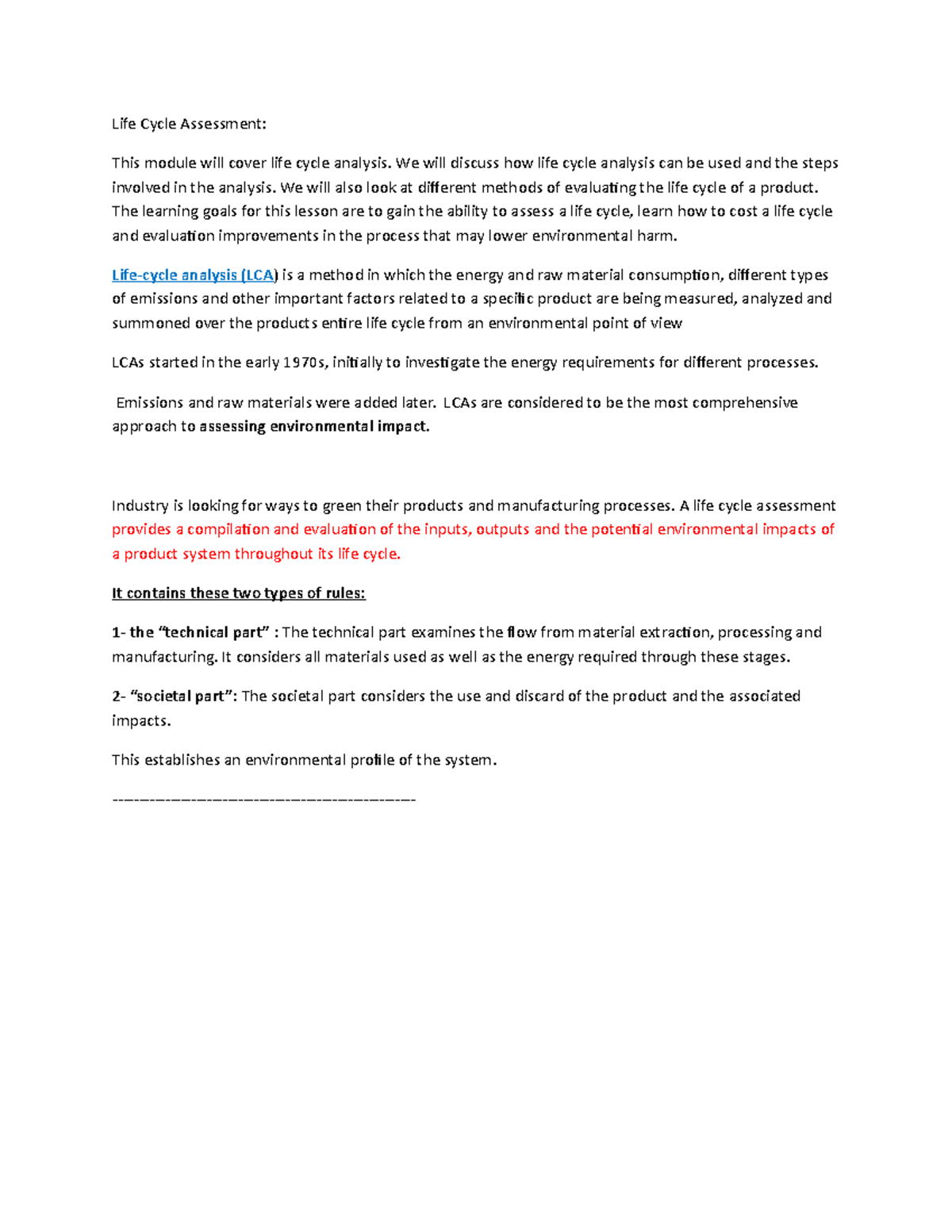 4-Life Cycle Assesment - Life Cycle Assessment: This module will cover ...