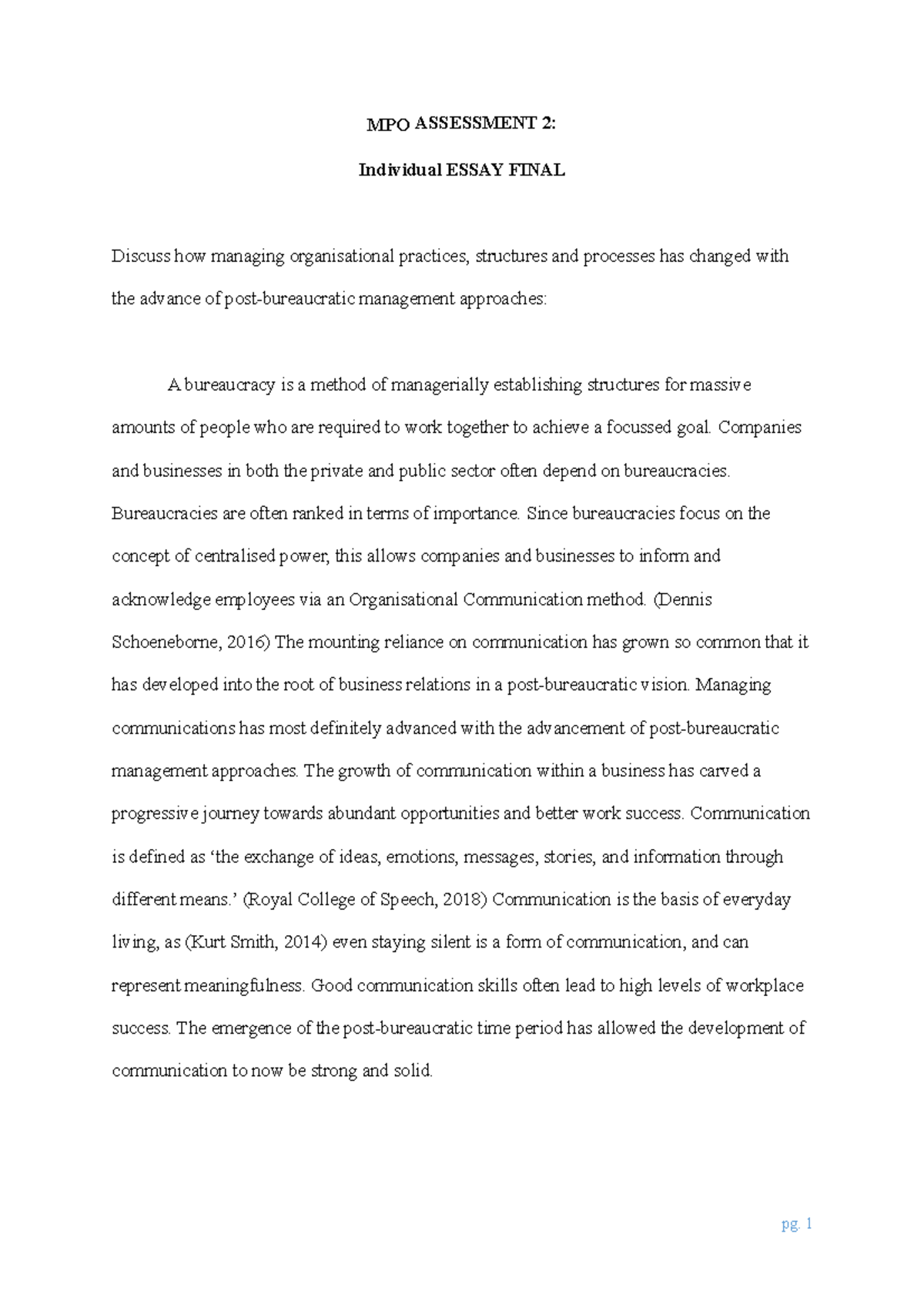 MPO Essay - Grade: A - MPO ASSESSMENT 2: Individual ESSAY FINAL Discuss ...