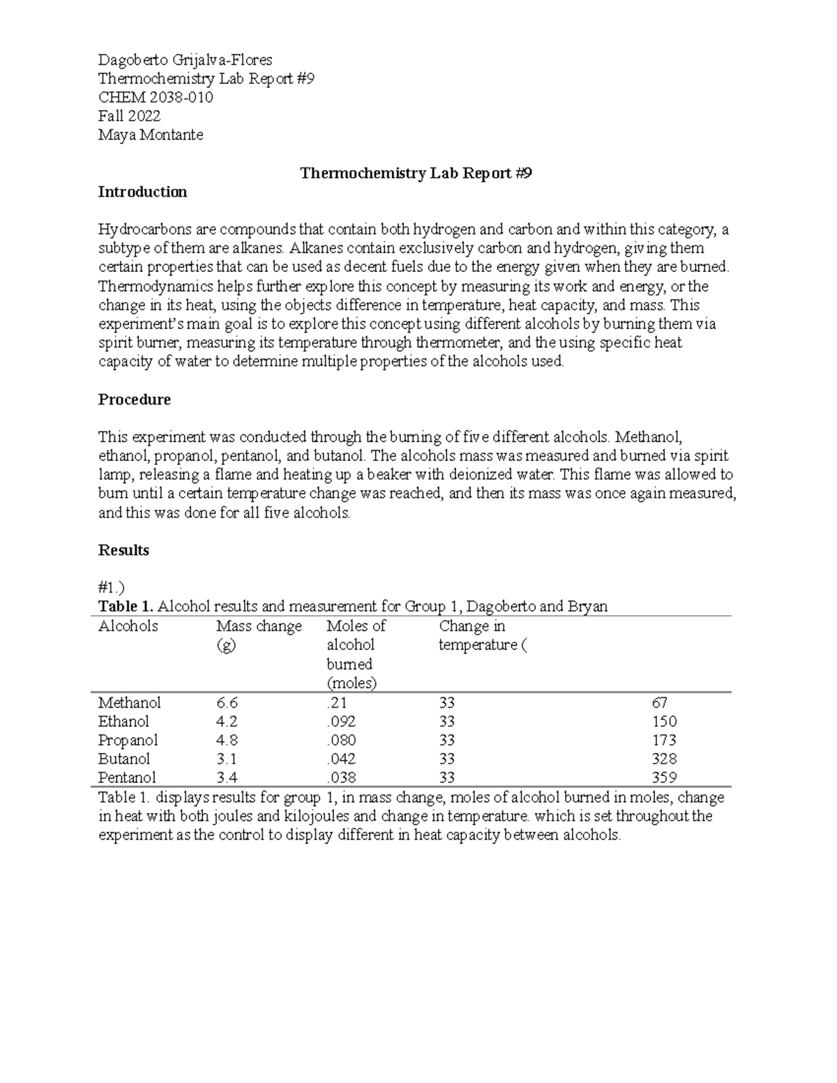 Chem2038 Thermochemistry Post Lab9 Thermochemistry Lab Report CHEM