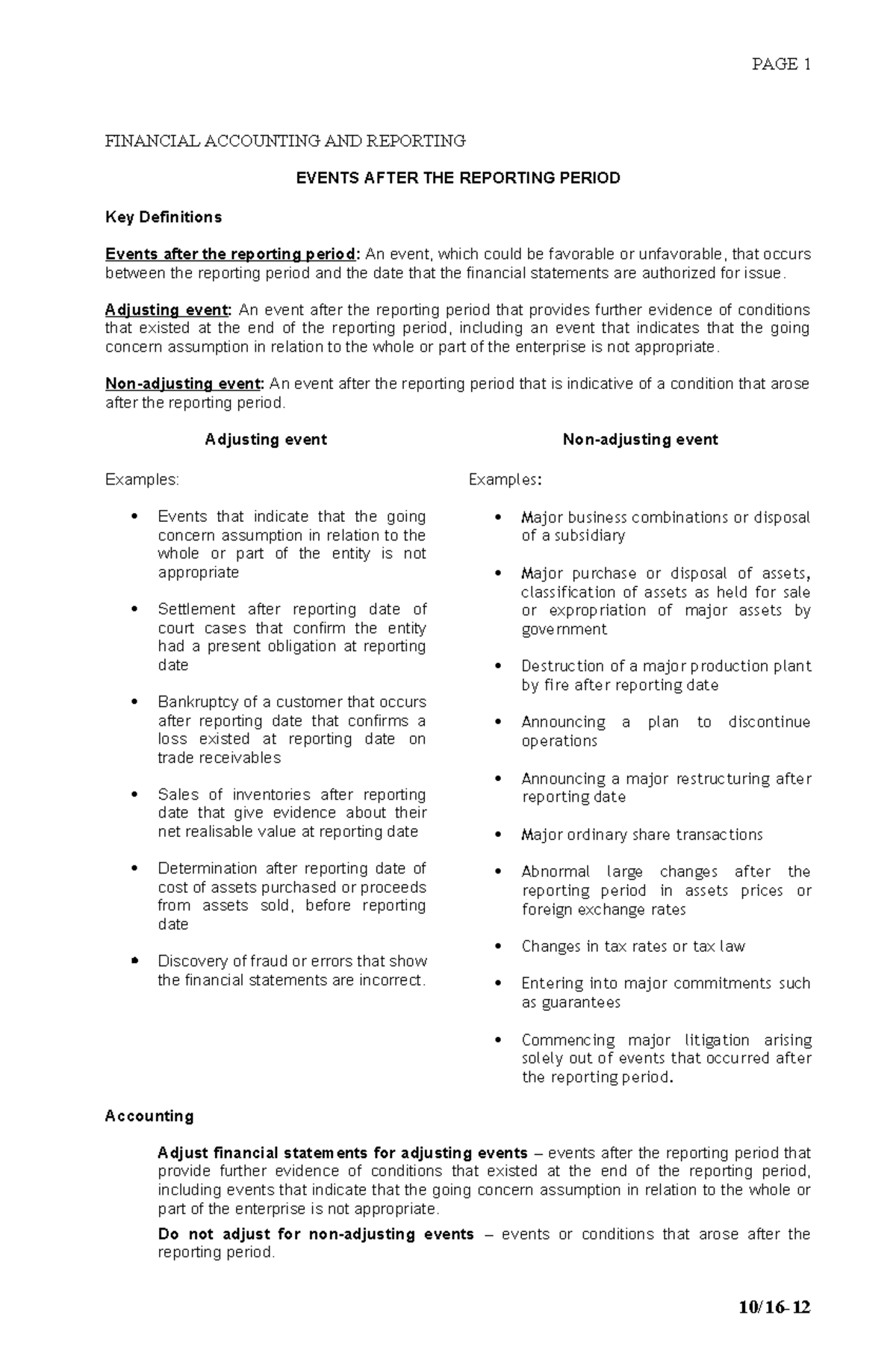 #08 PAS 10 (Events after Reporting Period) - PAGE 1 FINANCIAL ...