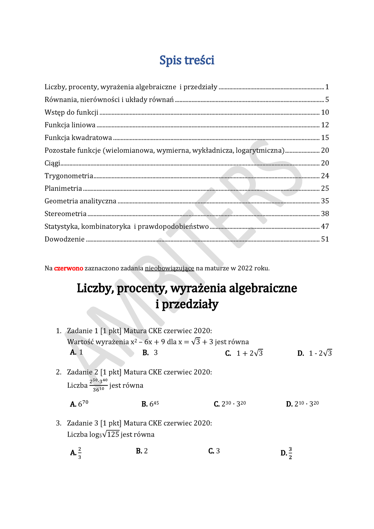 Maturamatematyka - Matura Matematyka - Spis Treści Liczby, Procenty ...