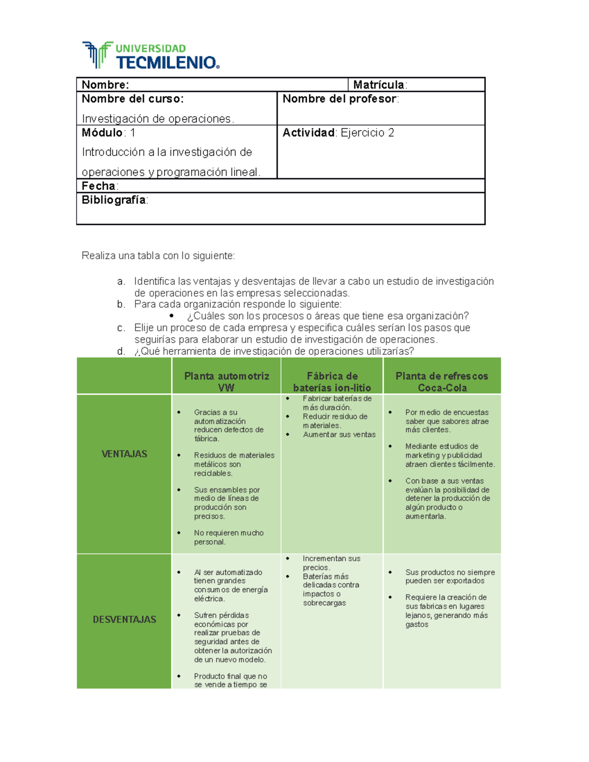 Ejercicio 2 Investigacion De Operaciones, Ejercicio Obligatorio ...