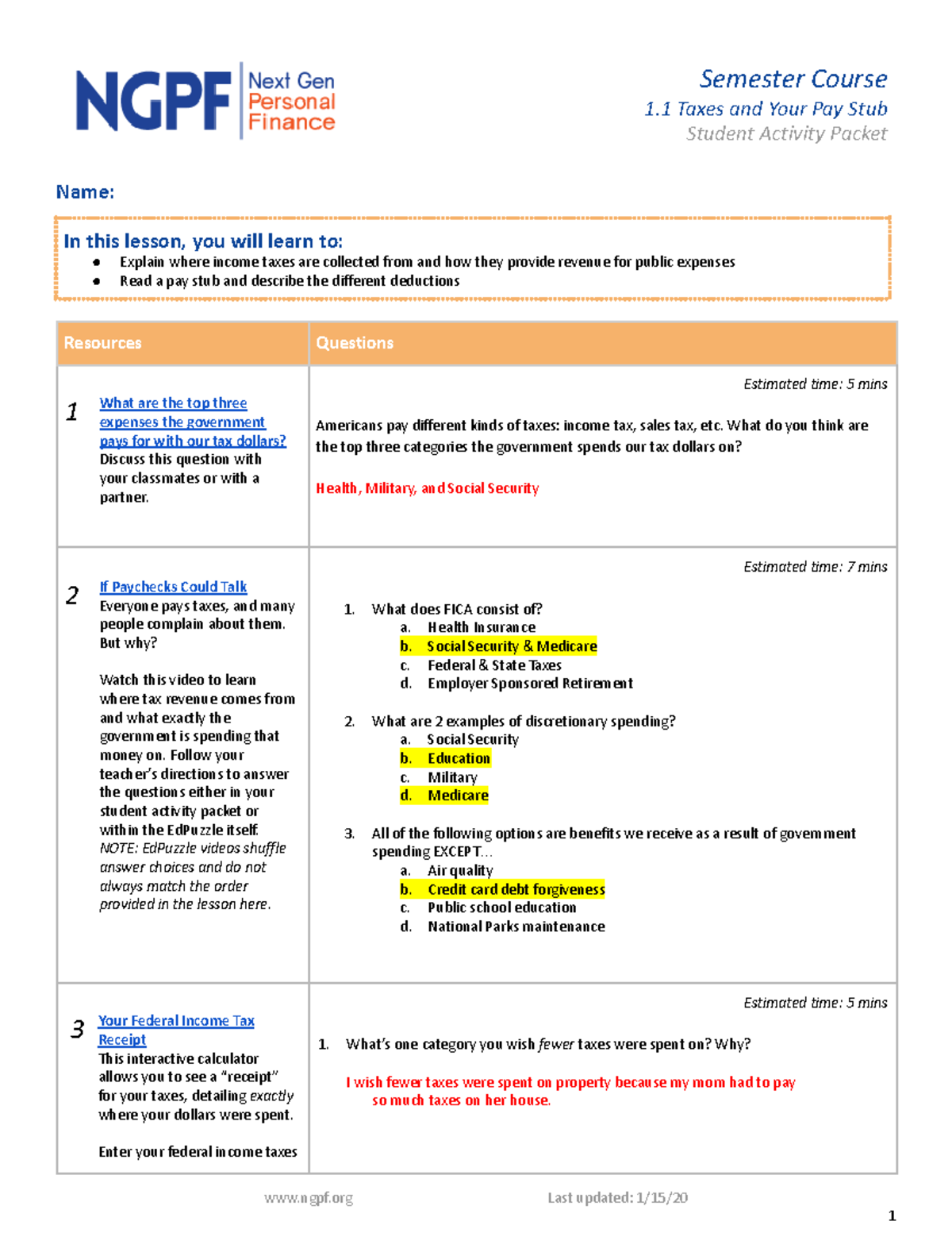 Personal Finnce Lecture Note Assegment - Semester Course 1 Taxes And ...