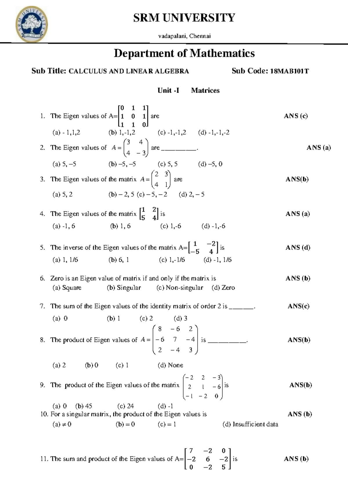 Unit 1-5 MCQ - unit 1-5 mcq qb - SRM UNIVERSITY vadapalani, Chennai ...