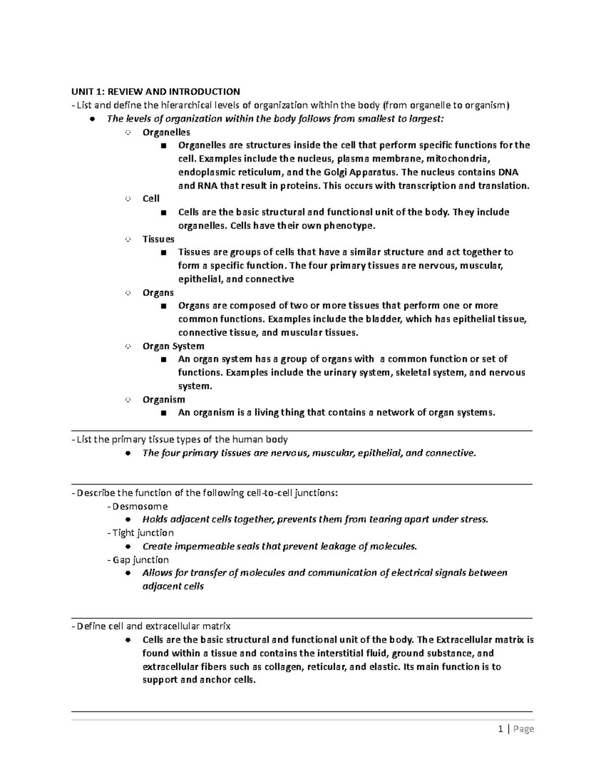 Unit 1 Review & Introduction - UNIT 1: REVIEW AND INTRODUCTION List and ...