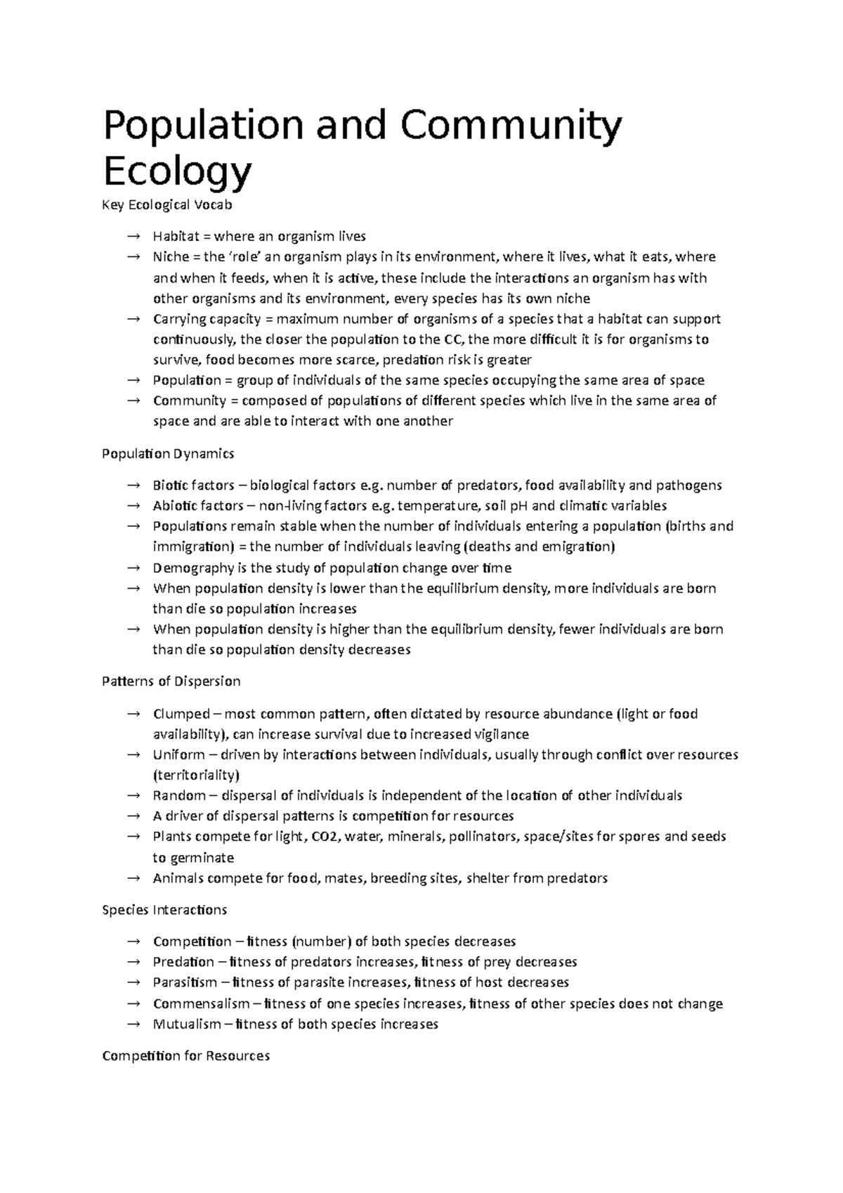 Population and Community Ecology - Population and Community Ecology Key ...