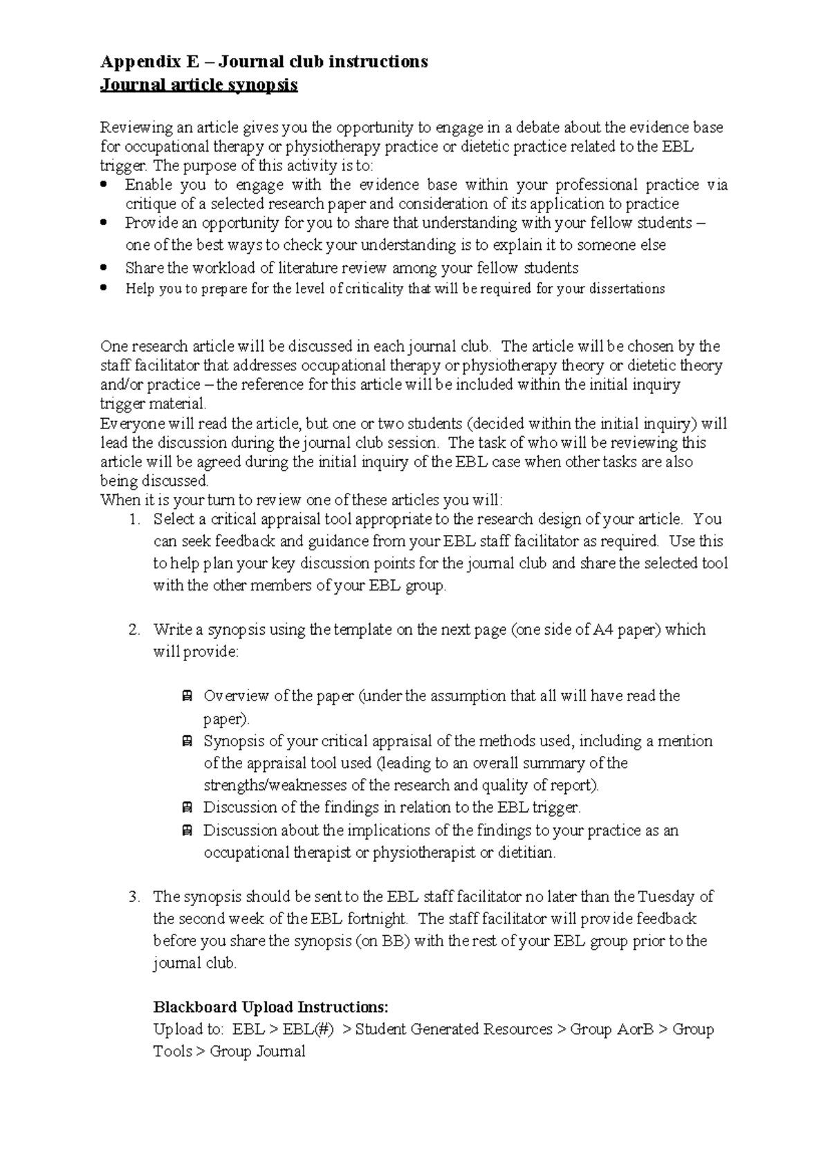 Journal club instructions 2024 template - Appendix E – Journal club ...