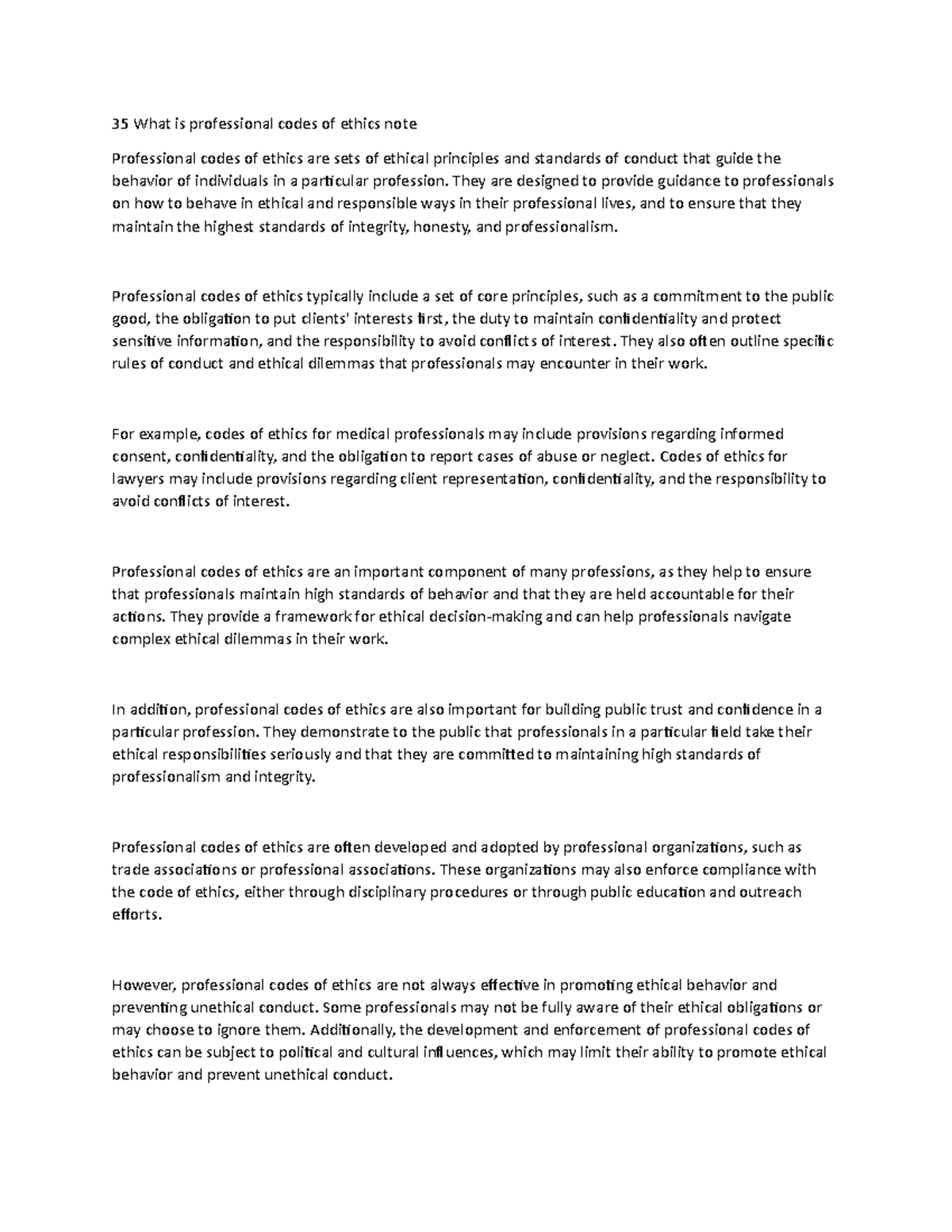 35 What is professional codes of ethics note They are designed to