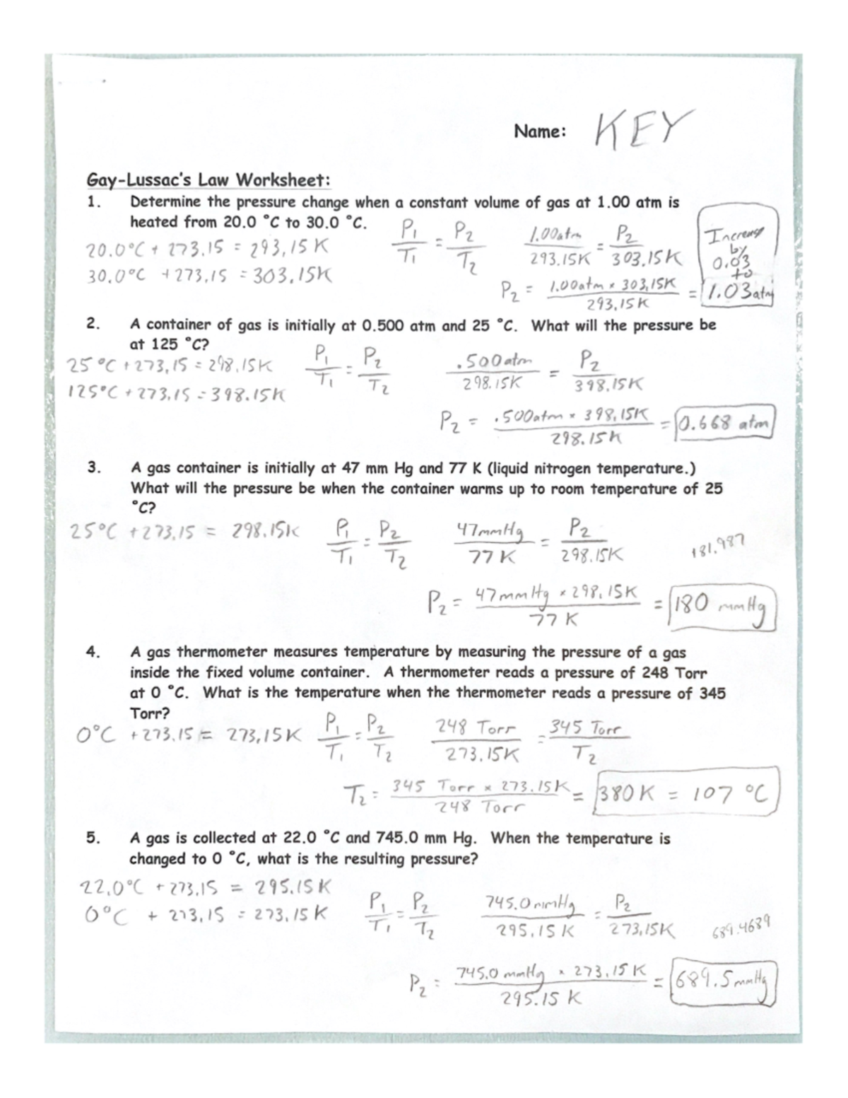 Gay-Lussac's Law Worksheet Key - MATH 121 - Studocu