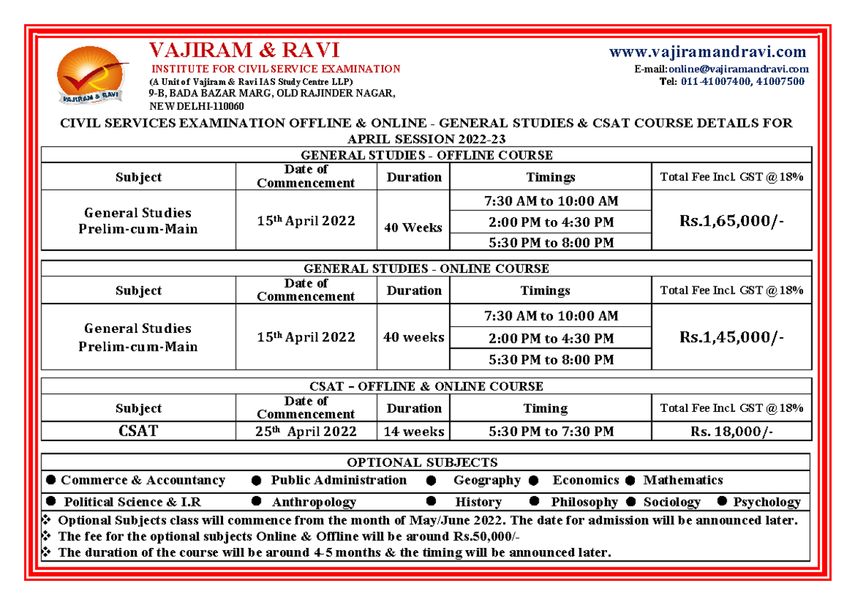 Upsc Classroom Online Courses April 2023 Vajiram And Ravi - VAJIRAM ...