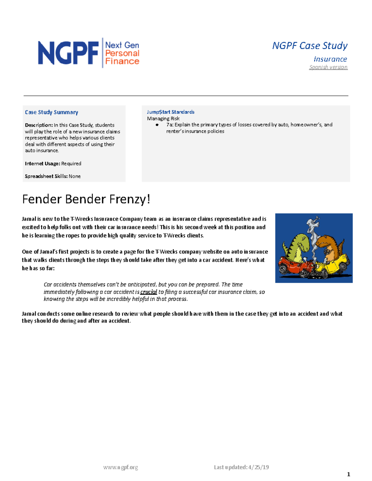 Insurance CS Fender Bender Frenzy NGPF Case Study Insurance Spanish