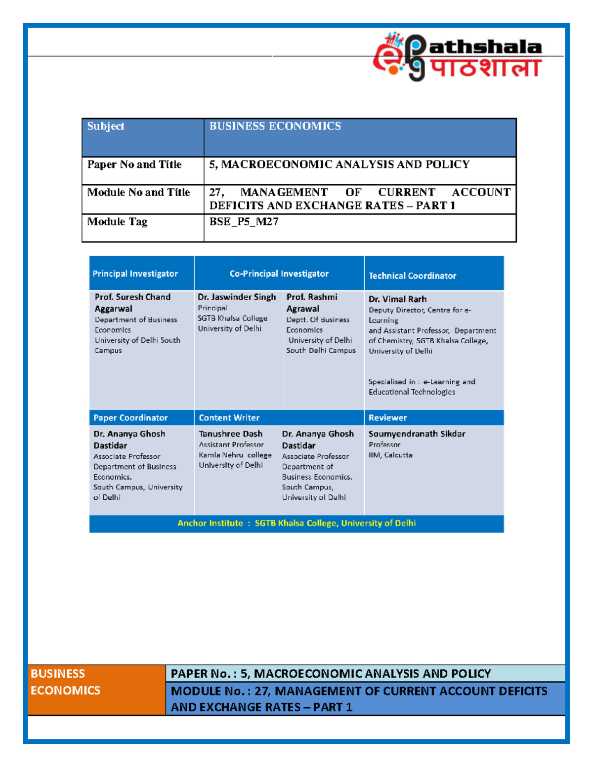 MANAGEMENT OF CURRENT ACCOUNT DEFICITS AND EXCHANGE RATES – PART 1 ...