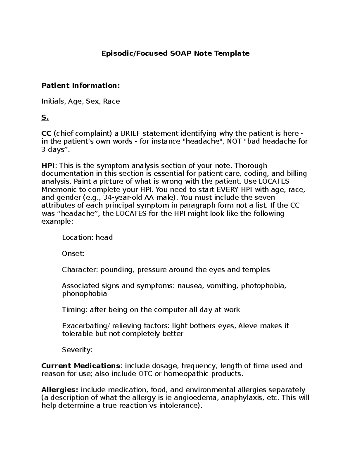 Episodic X - soap - Episodic/Focused SOAP Note Template Patient ...