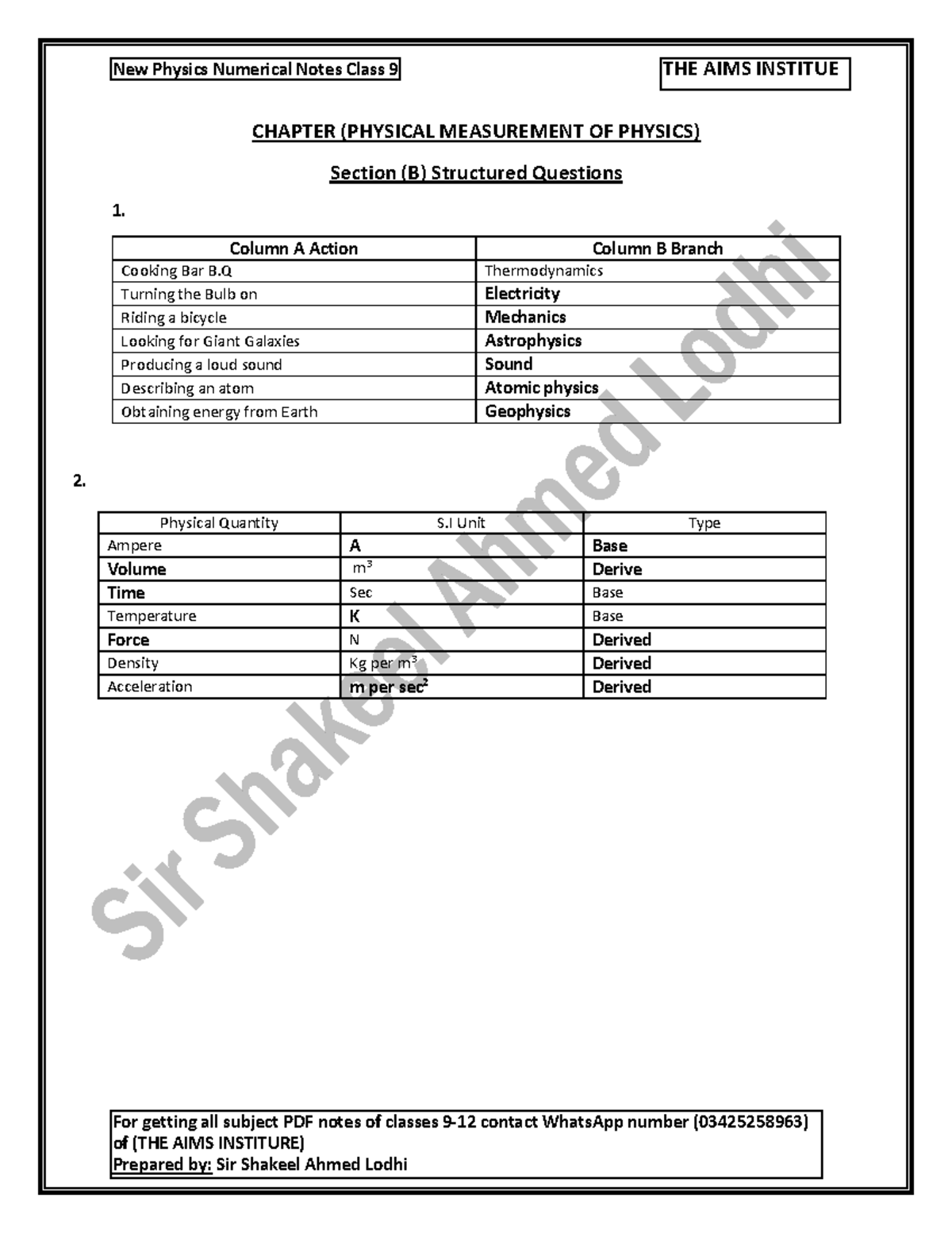 9th Class Numericals Notes Physics New Physics Numerical Notes Class