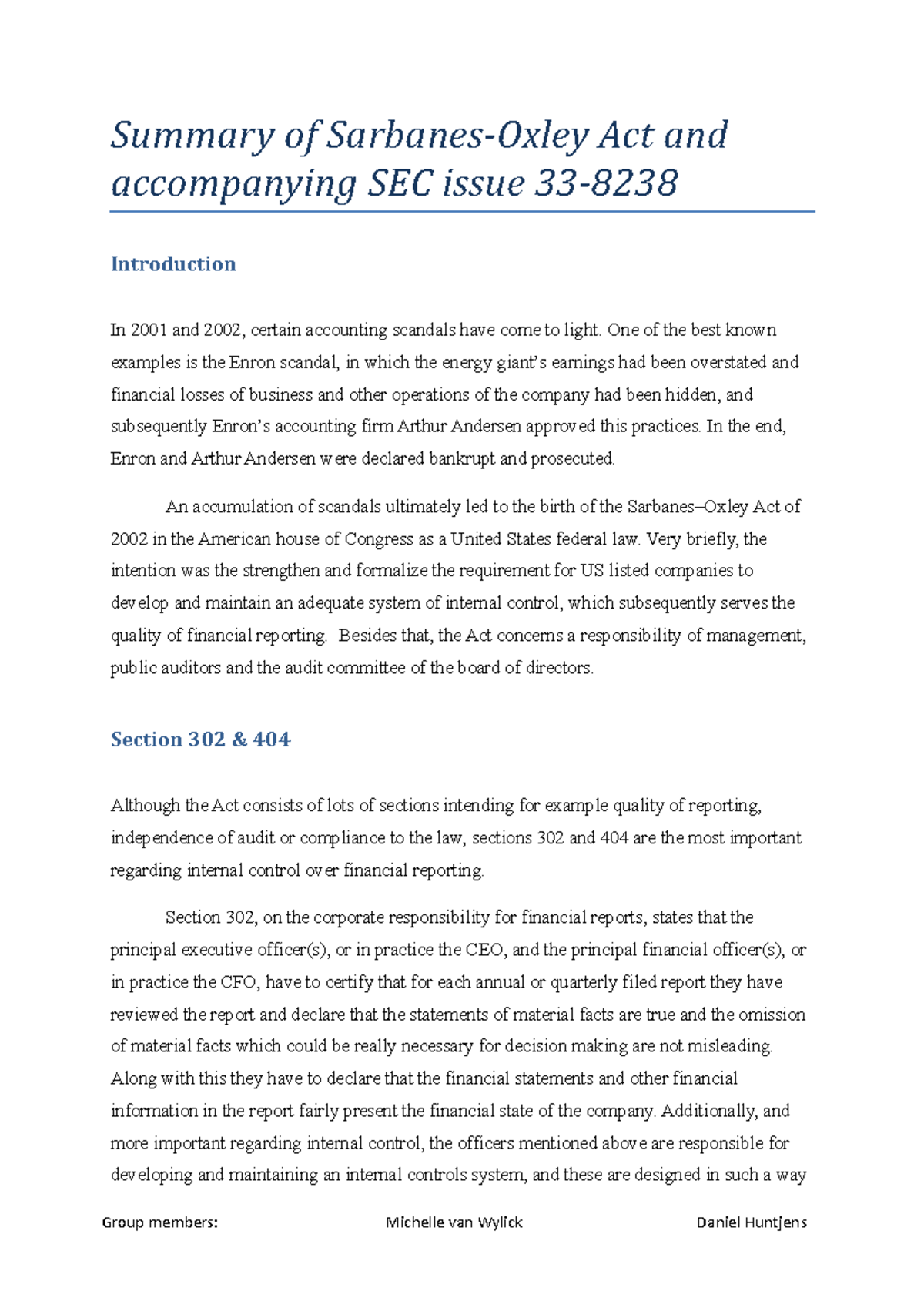 Summary Of Sarbanes Oxley - Summary Of Sarbanes-Oxley Act And ...