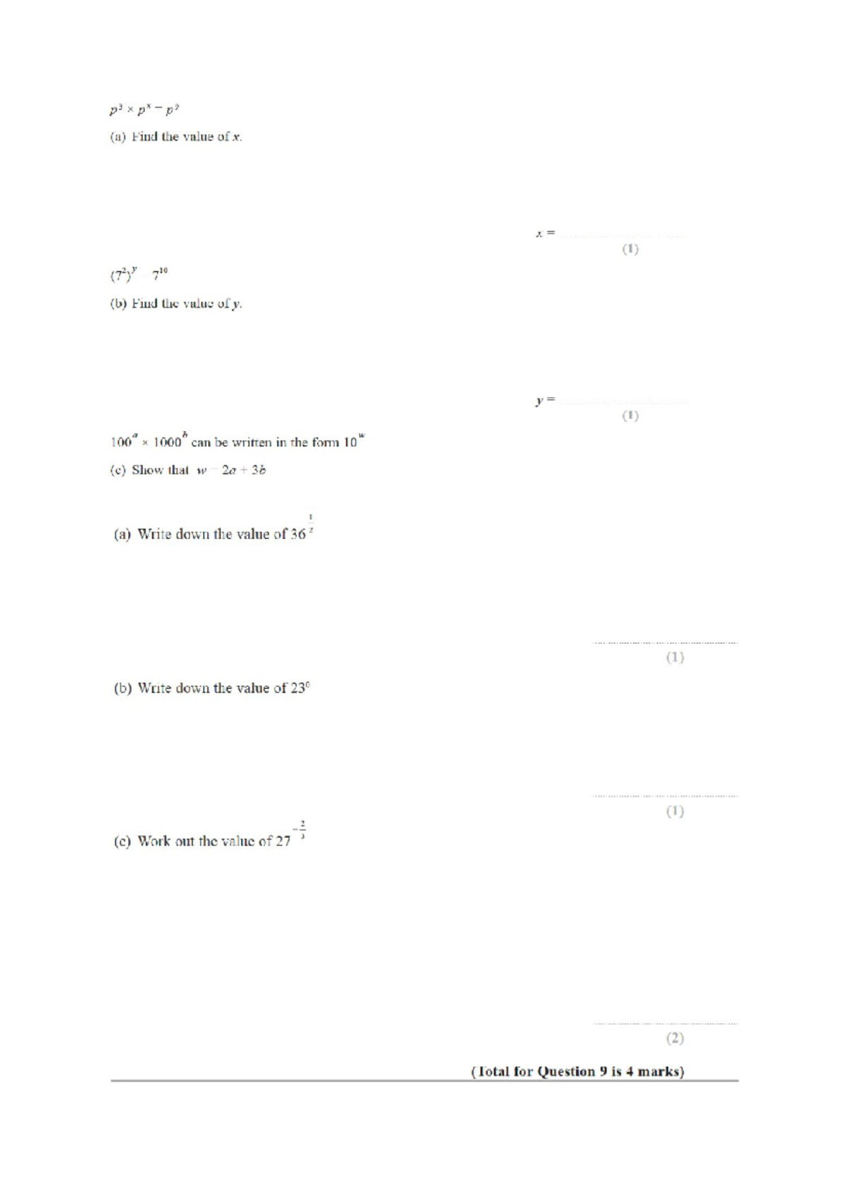 Index laws QUESTIONS (a) Find the value of x. x (1) (72) 710 (b