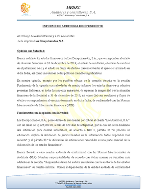 Informe NIA 710 Primera Auditoría - Auditores y consultores, S. MEDEC ...