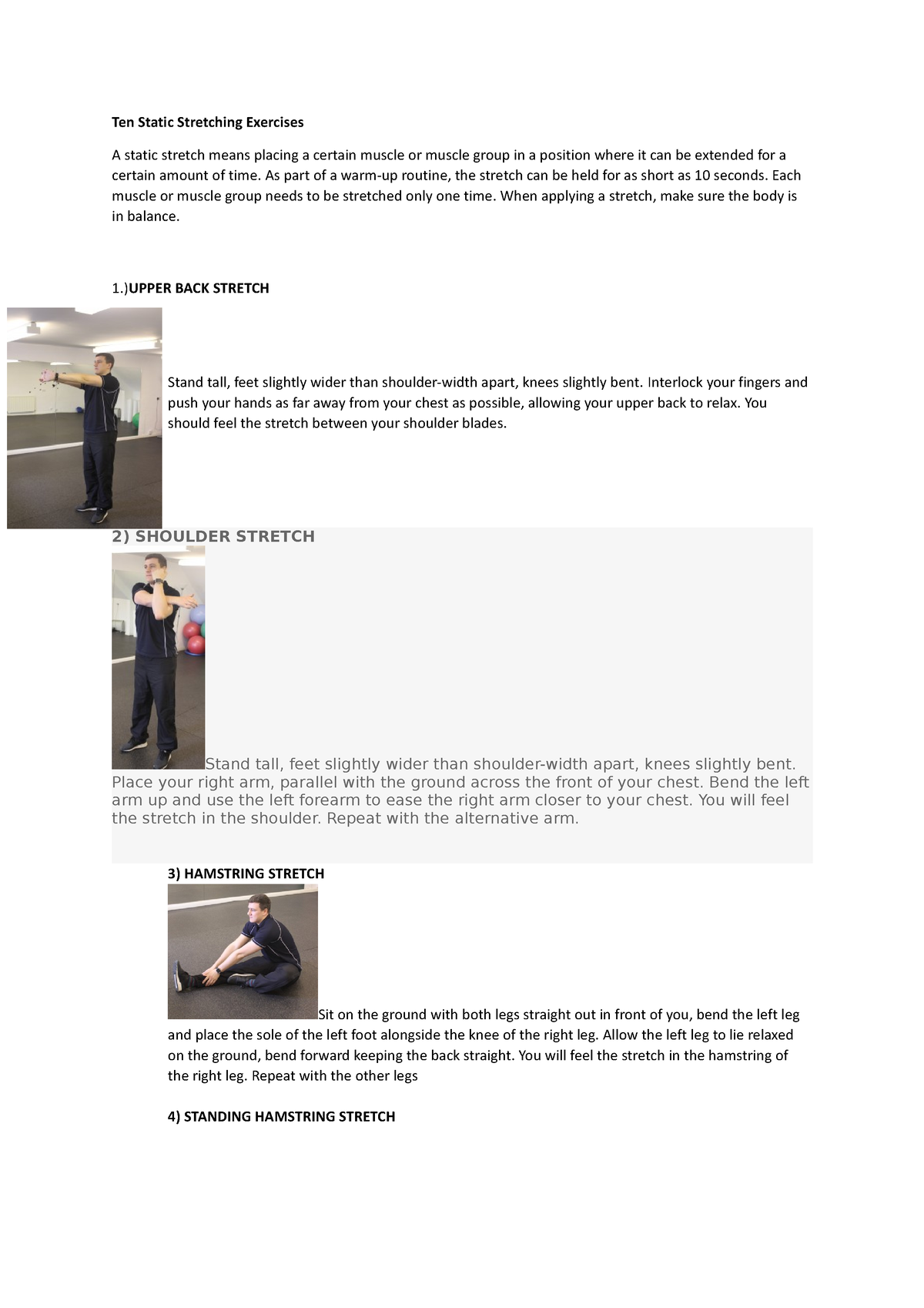 PE Strectching Exercises - Ten Static Stretching Exercises A static ...