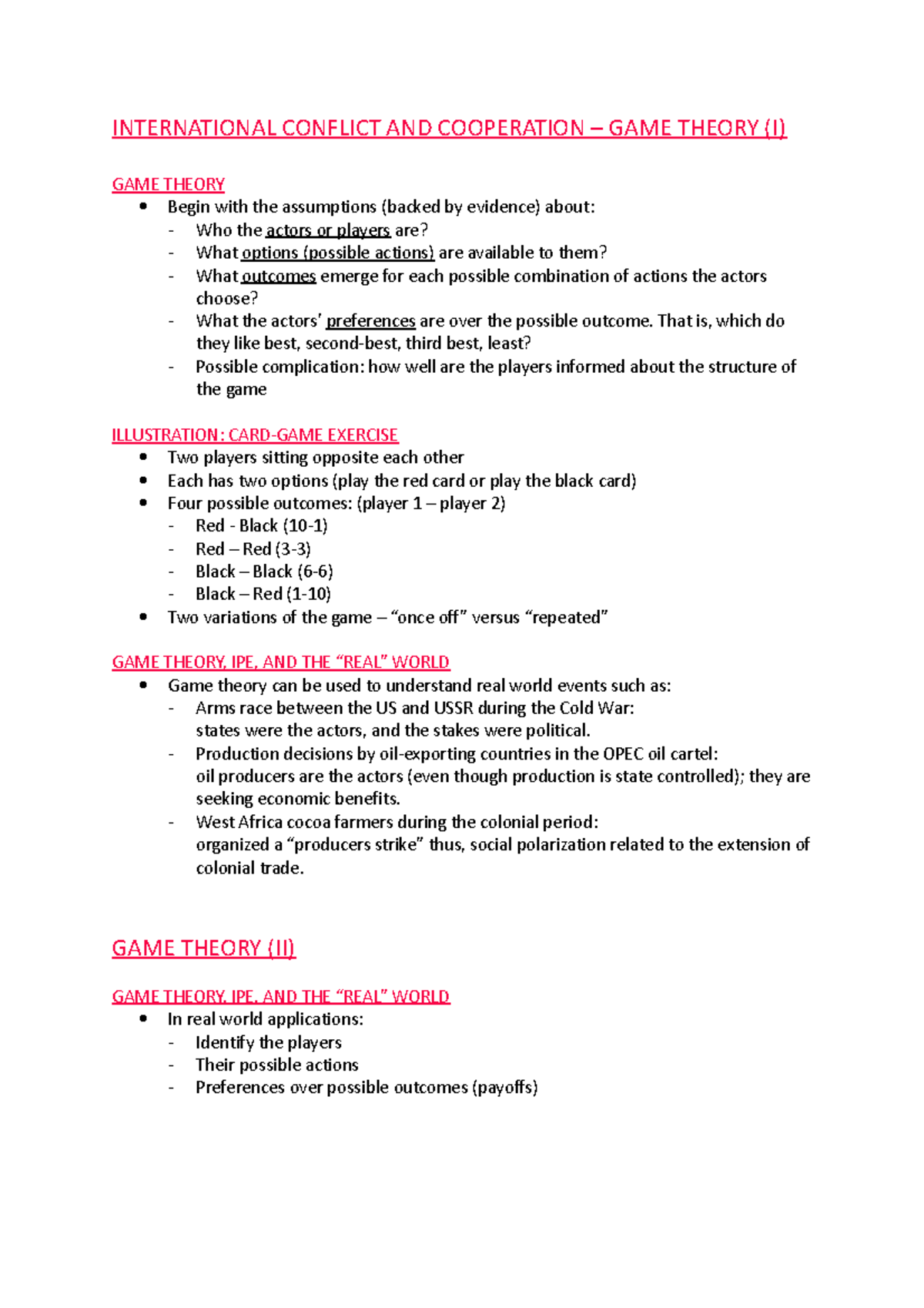 IPE - WEEK 2 - Summary of weekly content. - INTERNATIONAL CONFLICT AND ...
