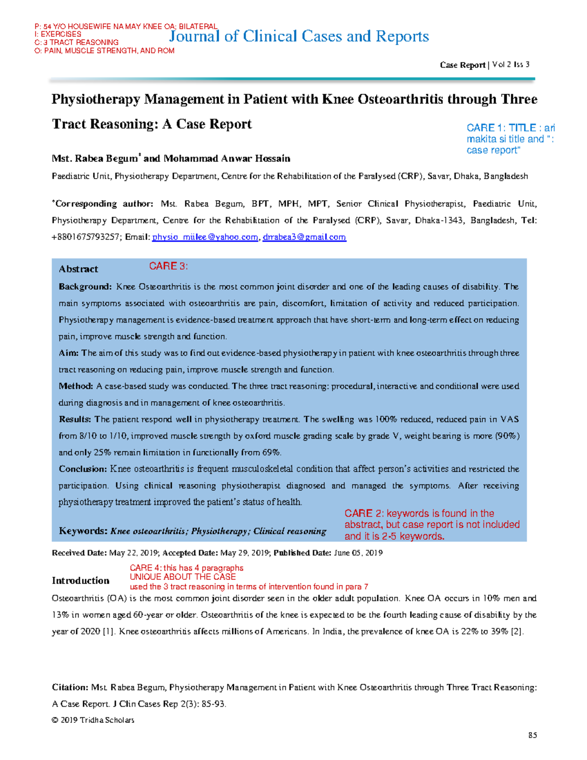 Case Report Article Critique WITH Annotations AND Answers - Journal of ...