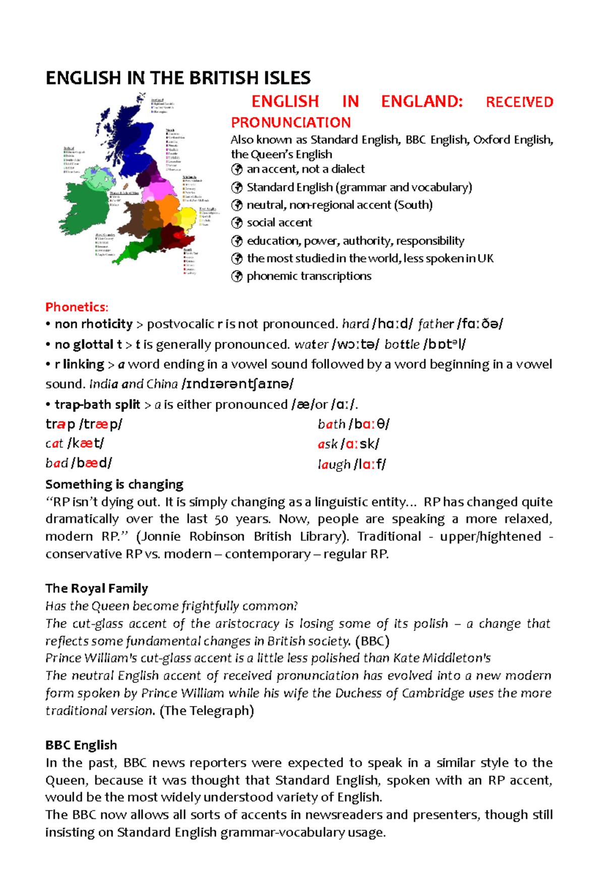 English accents accenti di lingua inglese ENGLISH IN THE BRITISH