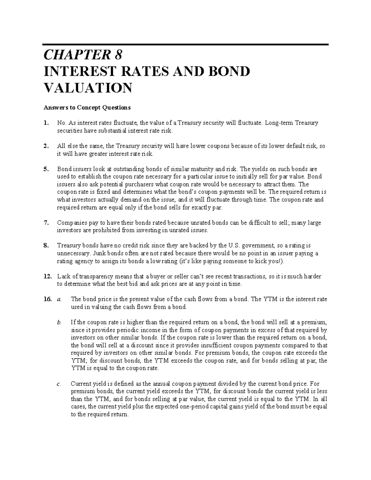 Chapter 8 Solutions - CHAPTER 8 INTEREST RATES AND BOND VALUATION ...