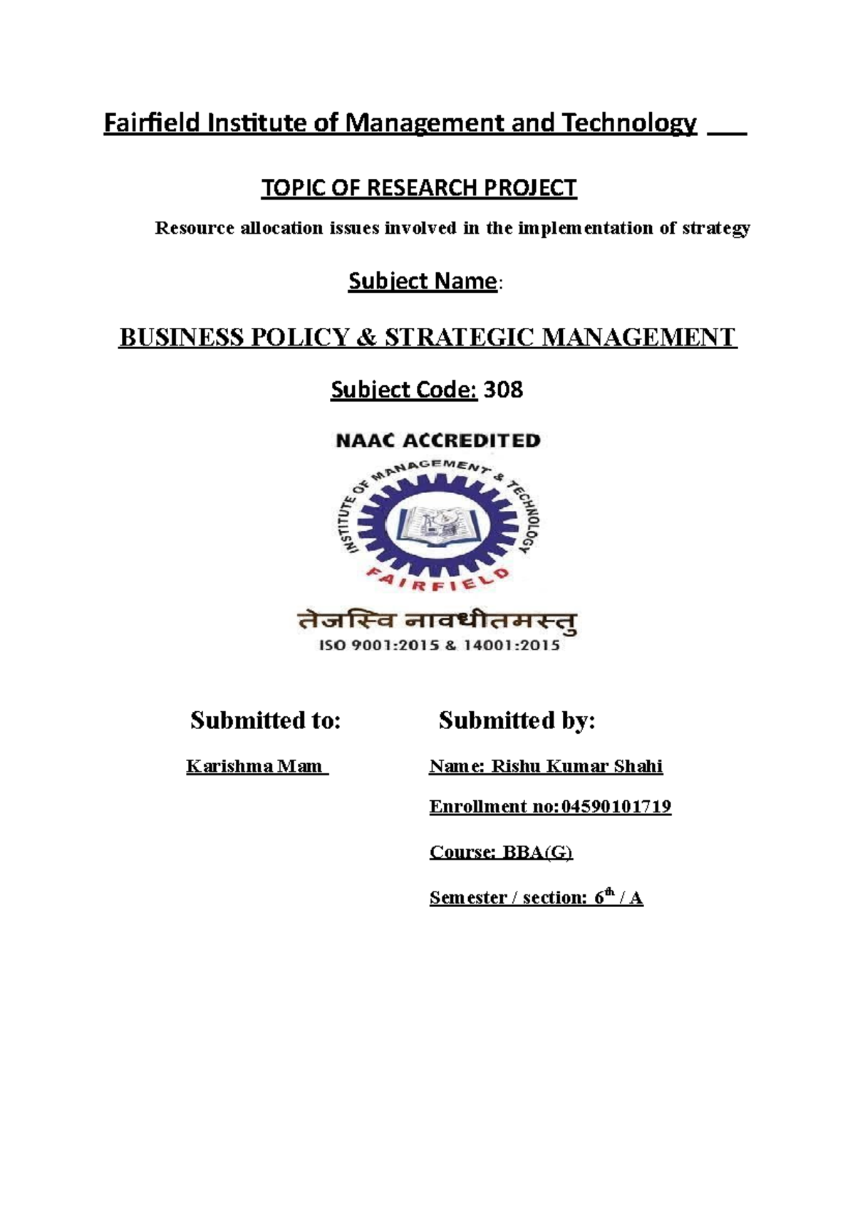 Business Policy Strategic Management - Bba - IPU - Studocu