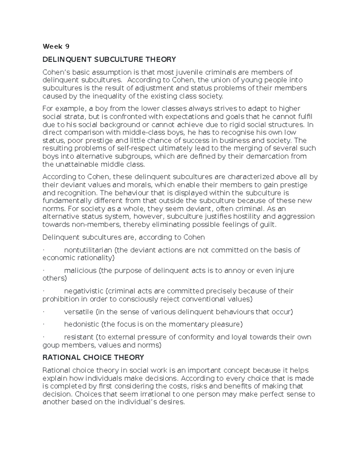 Lesson 9 Delinquent Subculture Theory Week 9 DELINQUENT SUBCULTURE